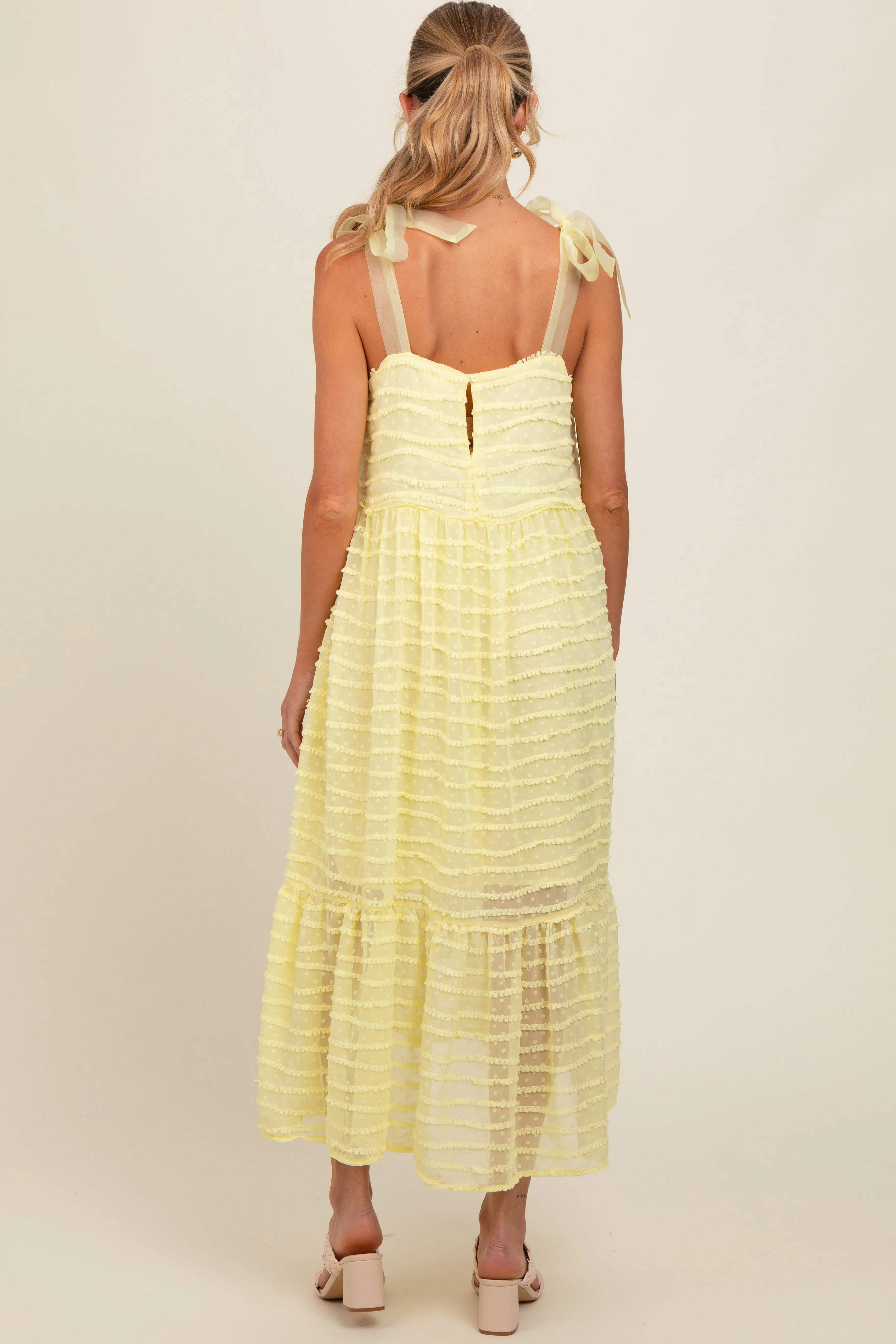 Yellow Textured Shoulder Tie Maternity Midi Dress sold by Pinkblush product image thumbnail 4
