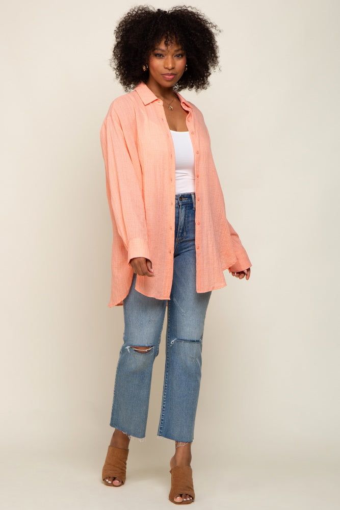 Peach Lightweight Sheer Button Down Blouse sold by Pinkblush product image thumbnail 4