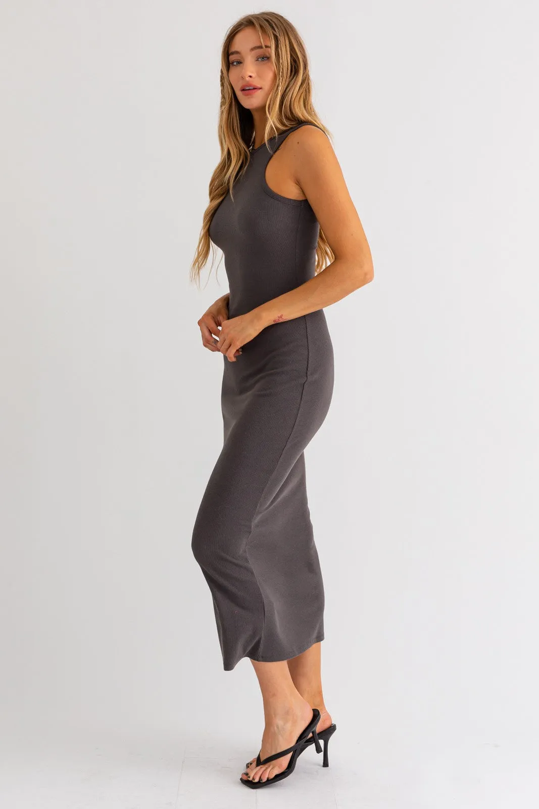 Charcoal Rib Knit Open Back Maxi Dress sold by Pinkblush product image thumbnail 2