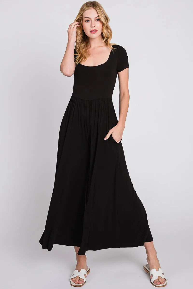 Black Short Sleeve Pocketed Maternity Jumpsuit sold by Pinkblush product image thumbnail 5