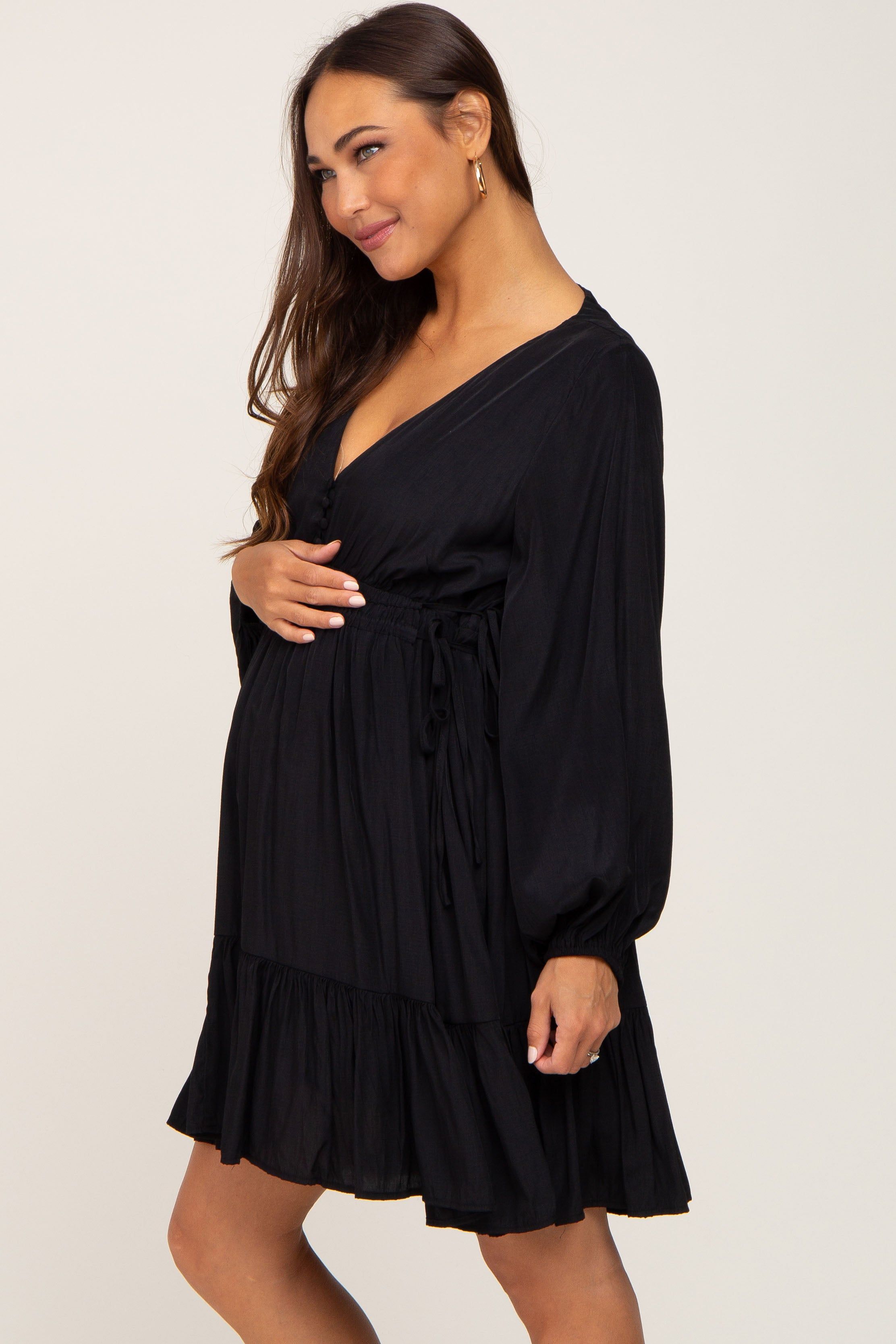 Black V-Neck Cinched Maternity Dress sold by Pinkblush product image thumbnail 2