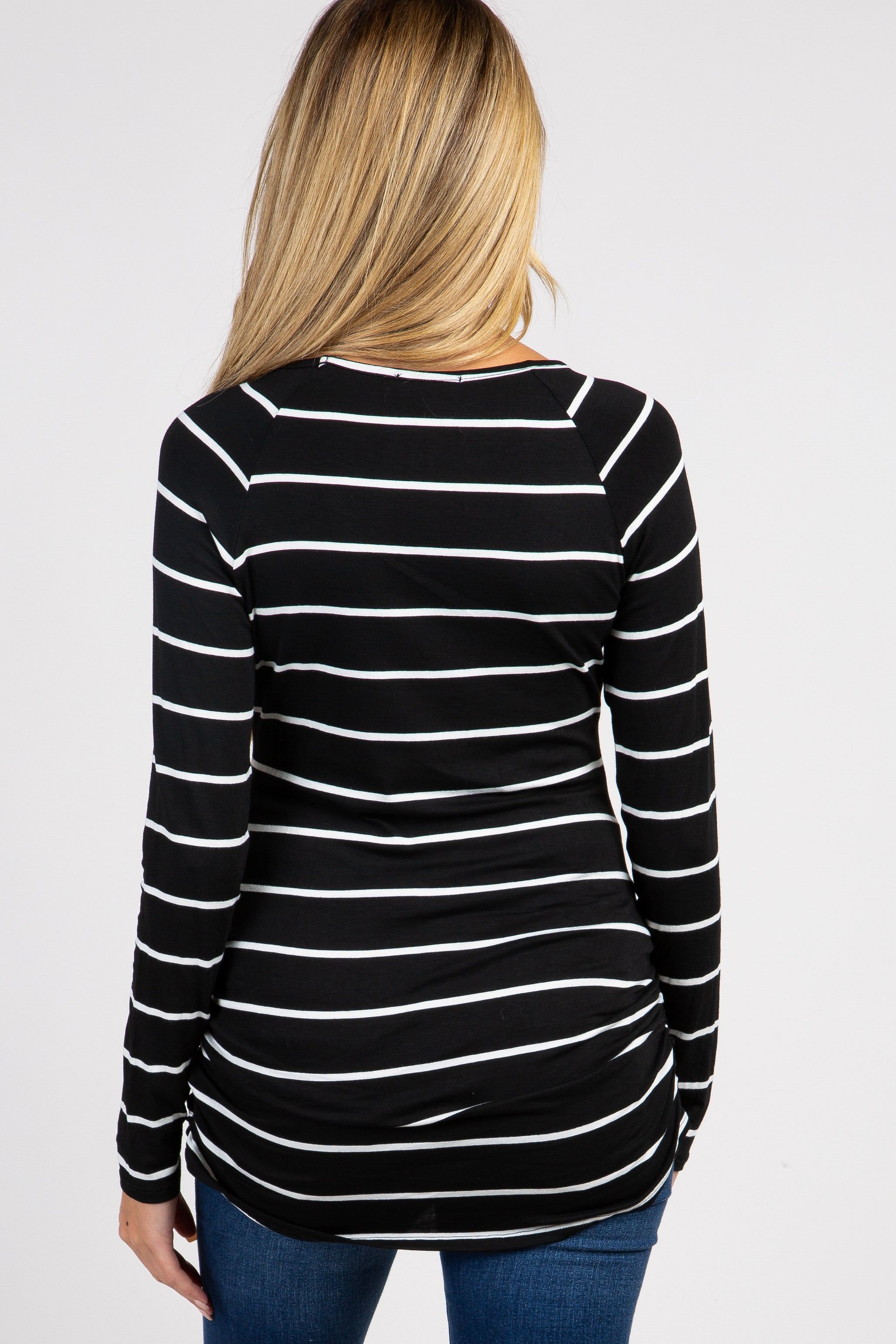Black Striped Ruched Maternity Top sold by Pinkblush product image thumbnail 4