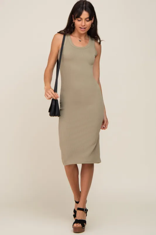Olive Ribbed Sleeveless Fitted Dress sold by Pinkblush