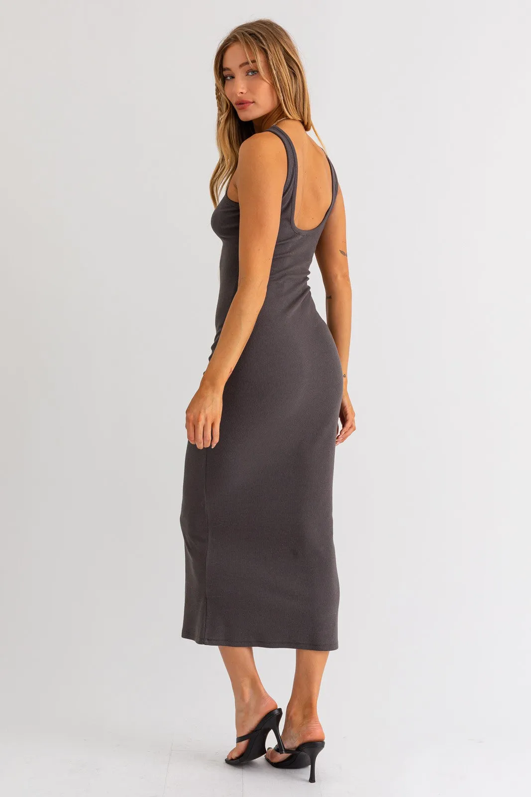 Charcoal Rib Knit Open Back Maxi Dress sold by Pinkblush product image thumbnail 3