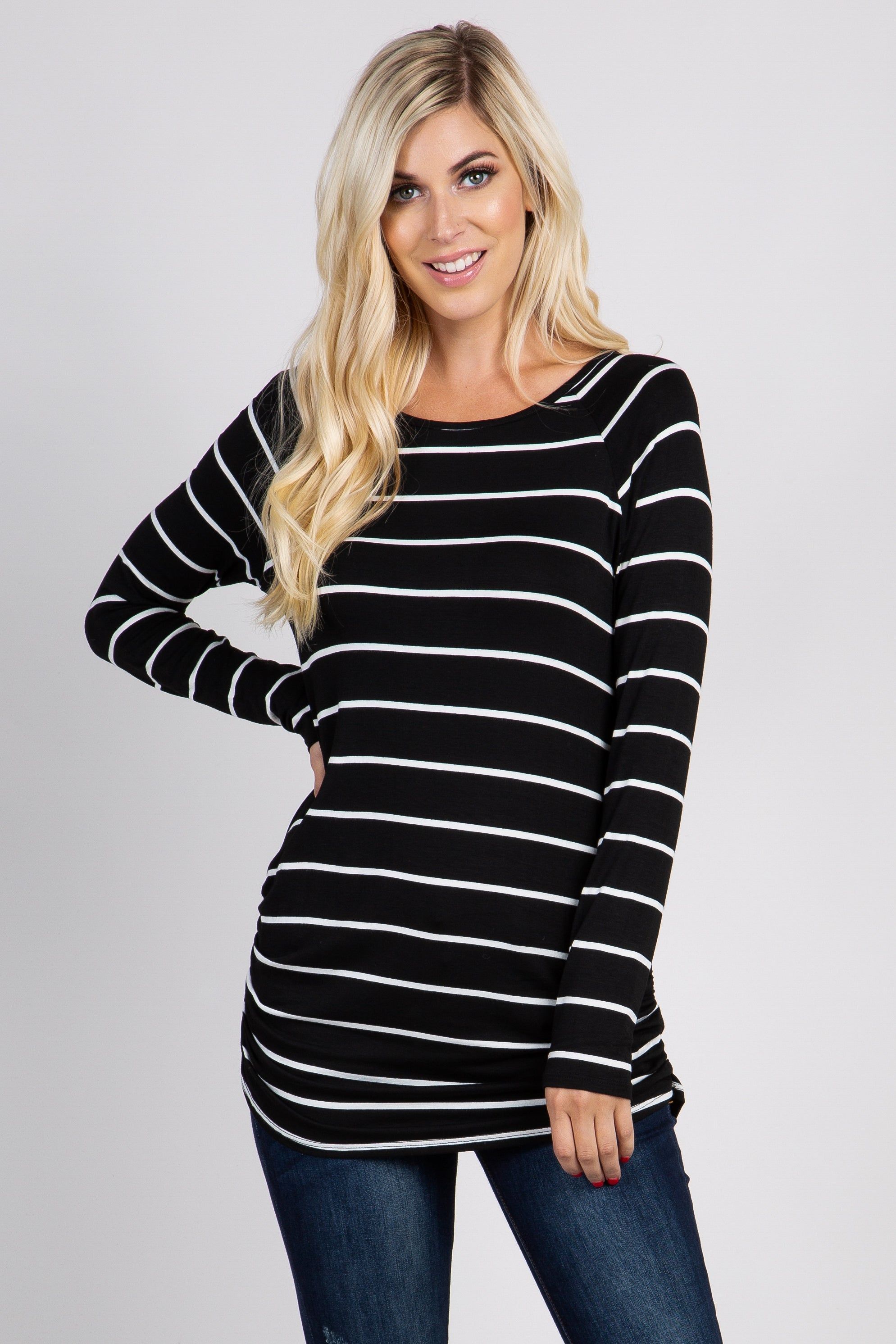 Black Striped Ruched Maternity Top sold by Pinkblush product image thumbnail 5