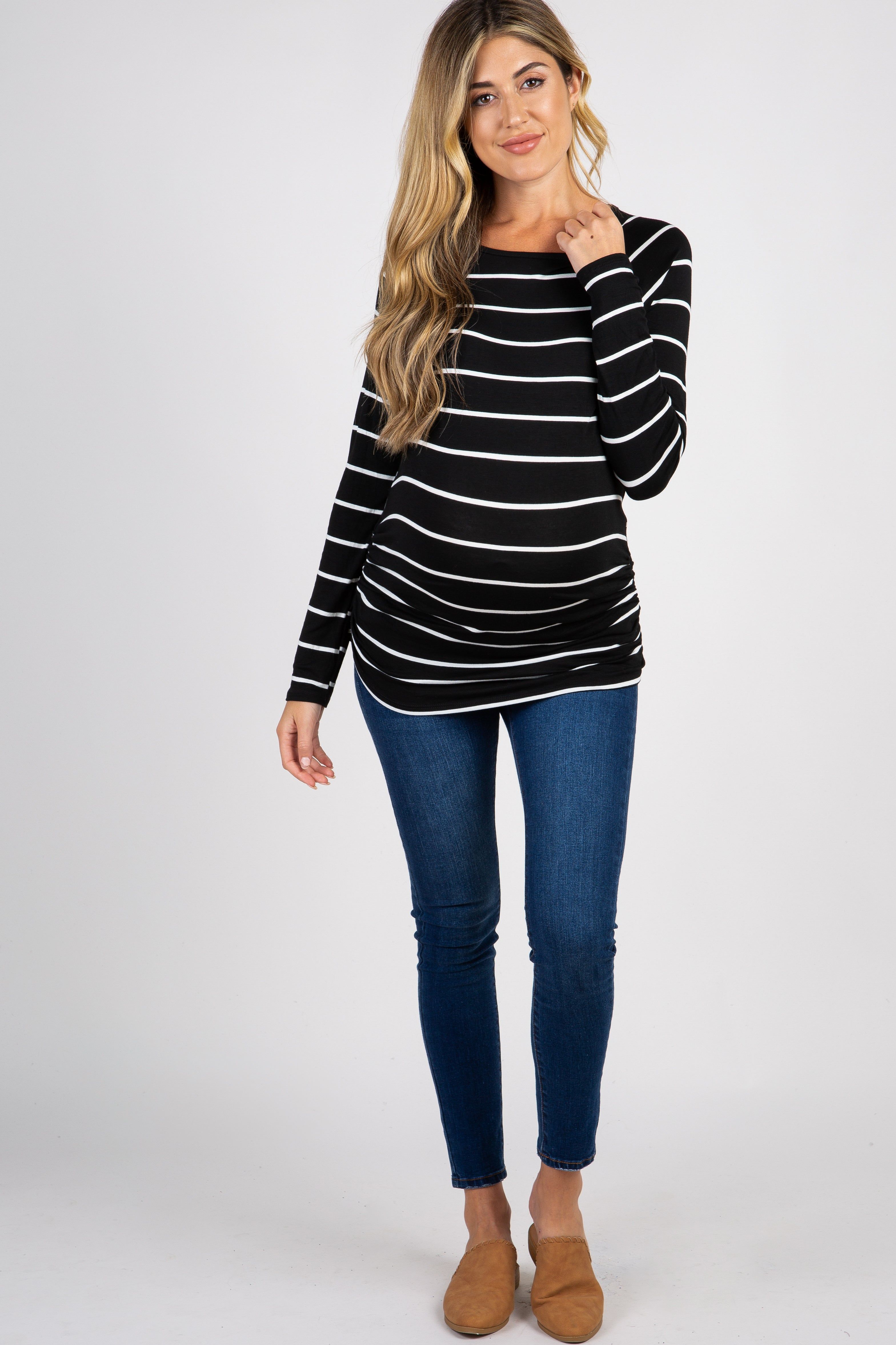 Black Striped Ruched Maternity Top sold by Pinkblush product image thumbnail 2