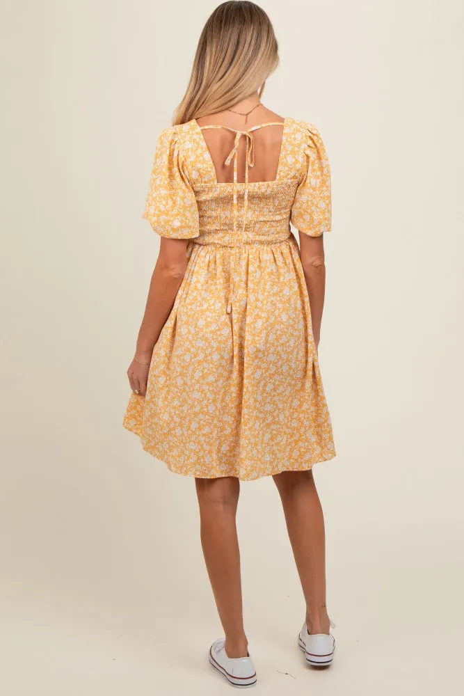 Yellow Floral Smocked Tie Back Maternity Dress sold by Pinkblush product image thumbnail 3