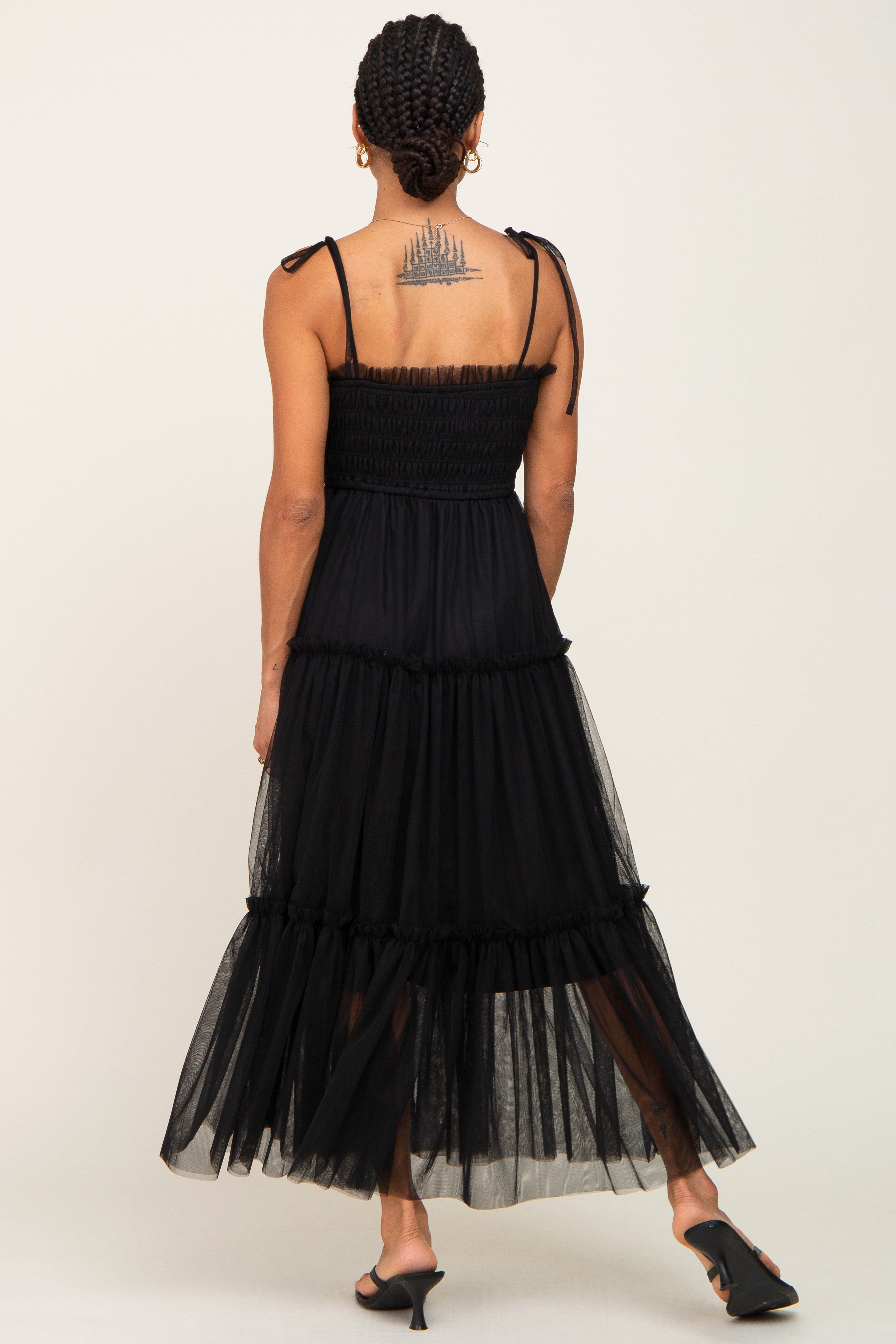Black Smocked Mesh Midi Dress sold by Pinkblush product image thumbnail 3