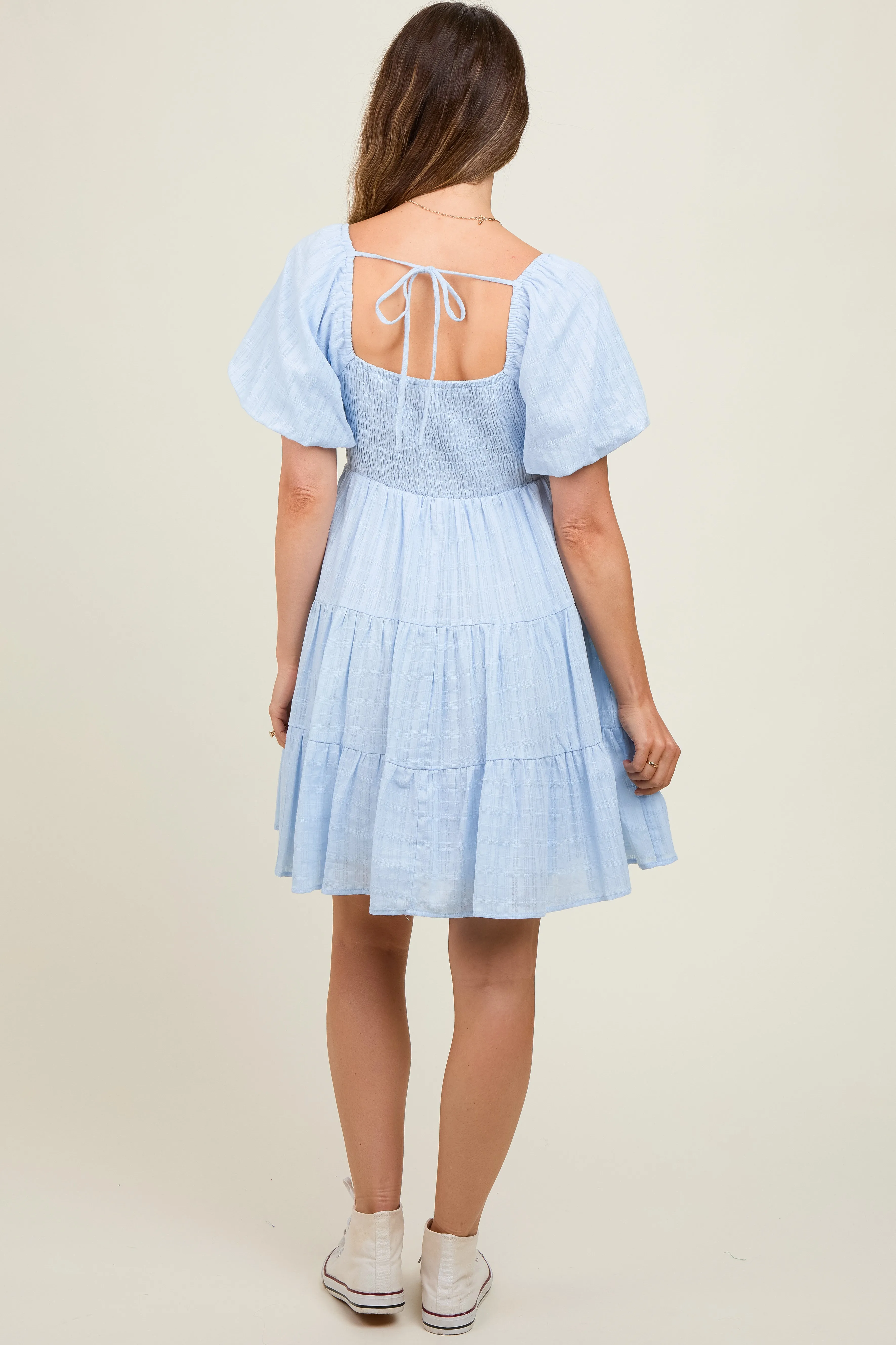 Light Blue Crochet Tiered Maternity Dress sold by Pinkblush product image thumbnail 4