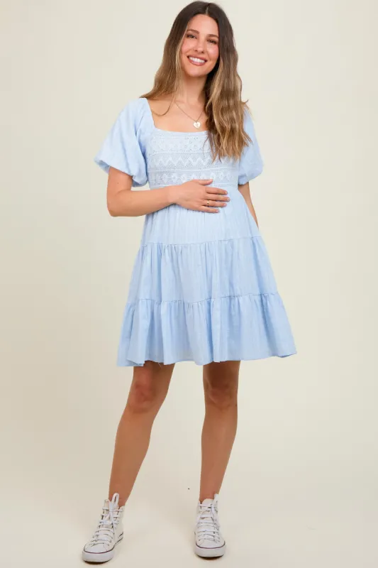 Light Blue Crochet Tiered Maternity Dress sold by Pinkblush