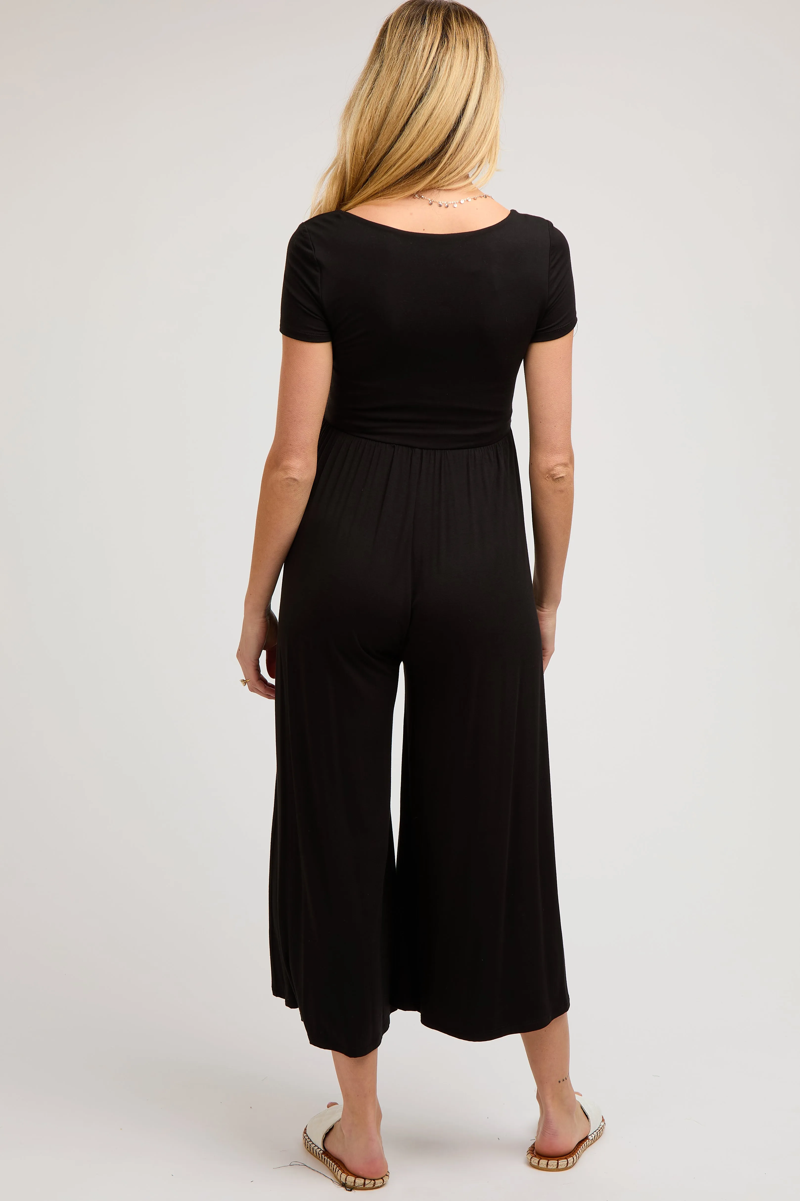 Black Short Sleeve Pocketed Maternity Jumpsuit sold by Pinkblush product image thumbnail 4