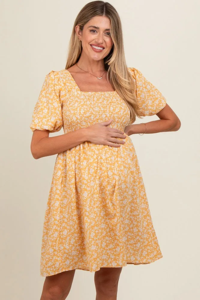 Yellow Floral Smocked Tie Back Maternity Dress sold by Pinkblush product image thumbnail 4