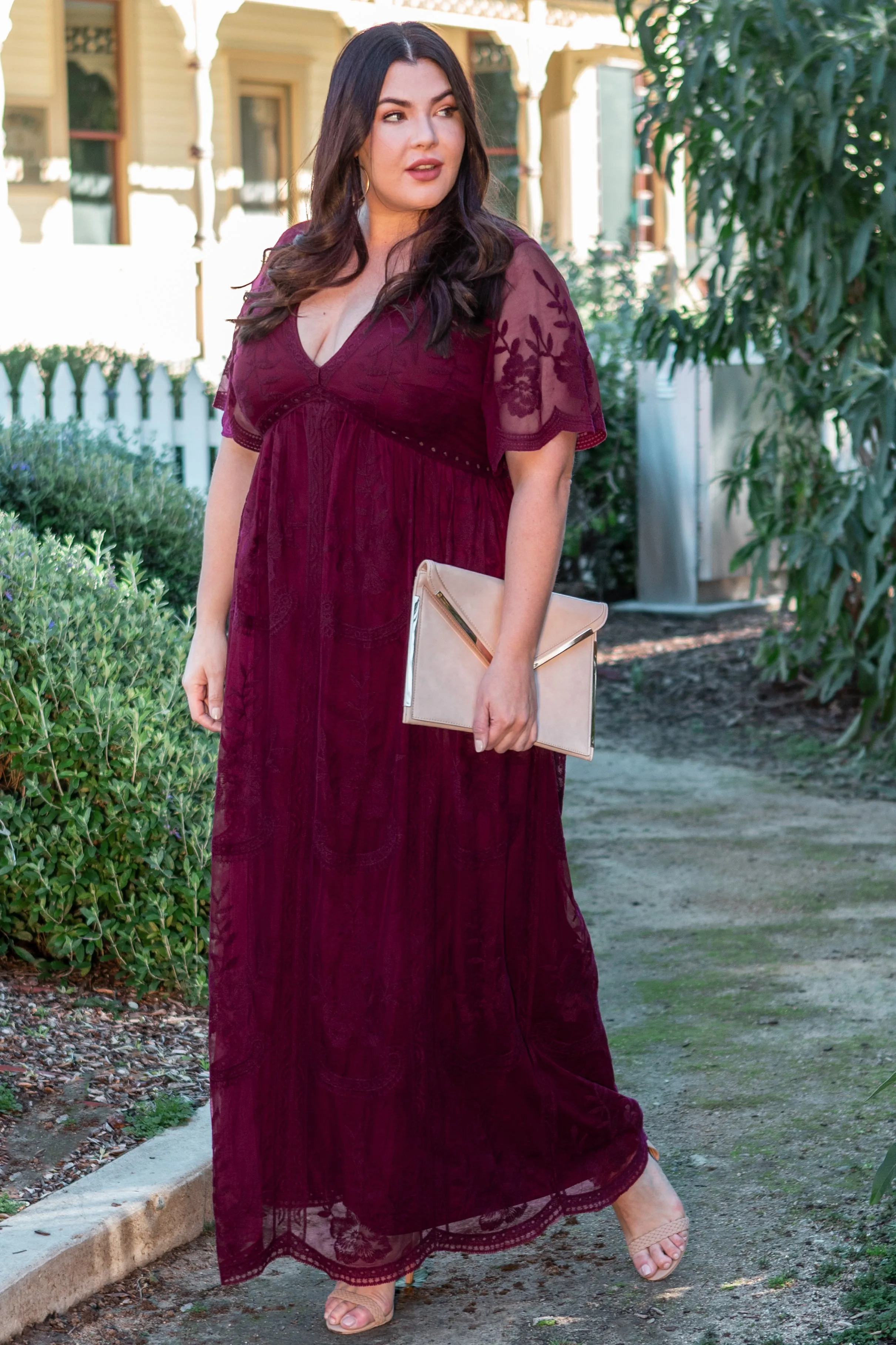 PinkBlush Burgundy Lace Mesh Overlay Plus Maxi Dress sold by Pinkblush product image thumbnail 4