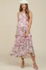 Pink Floral Chiffon Smocked Maternity Midi Dress sold by Pinkblush
