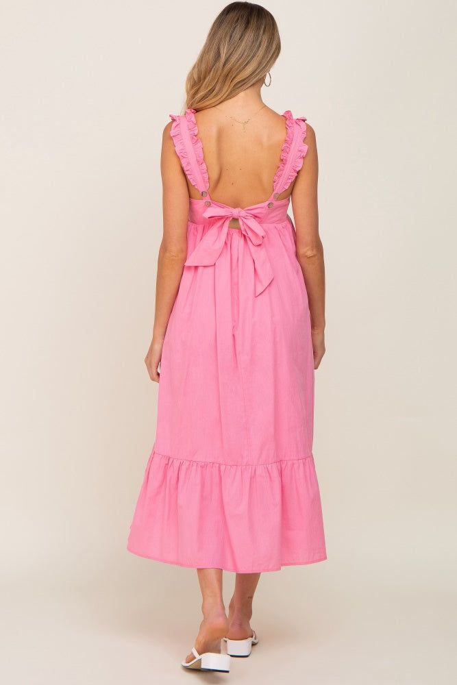 Pink Ruffle Accent Back Tie Maternity Midi Dress sold by Pinkblush product image thumbnail 3