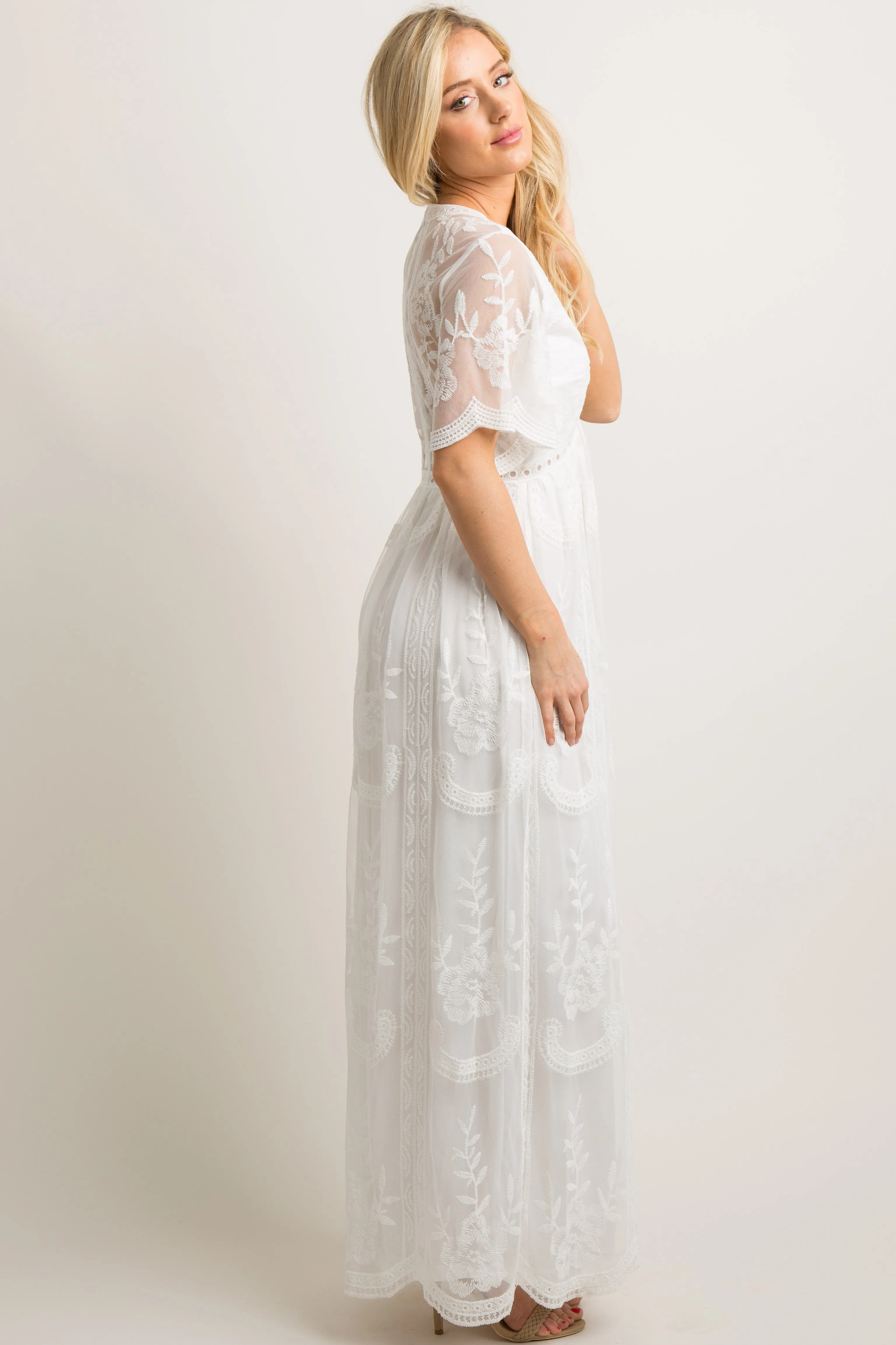 PinkBlush White Lace Mesh Overlay Maxi Dress sold by Pinkblush product image thumbnail 2