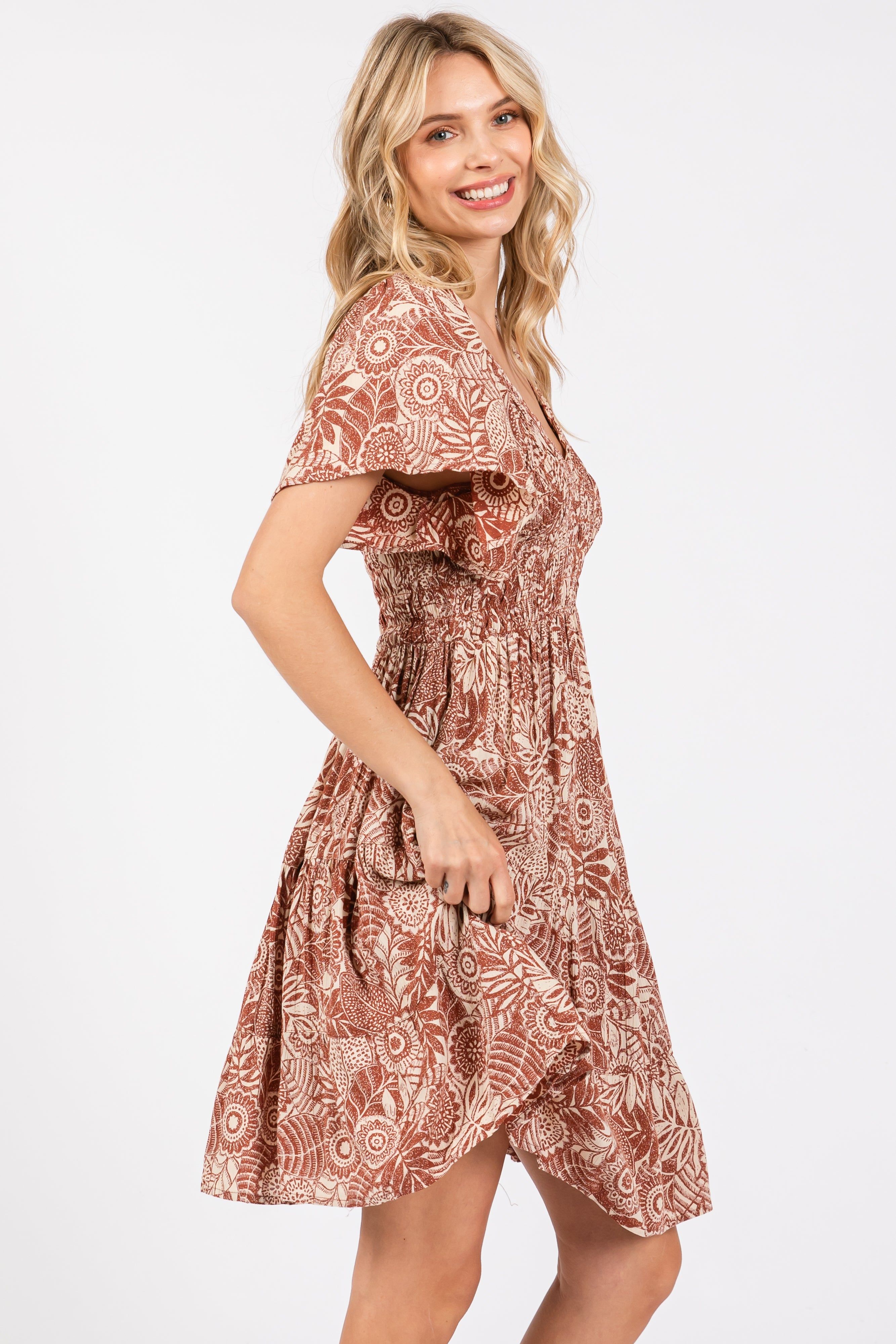 Rust Floral Smocked Dress sold by Pinkblush product image thumbnail 2