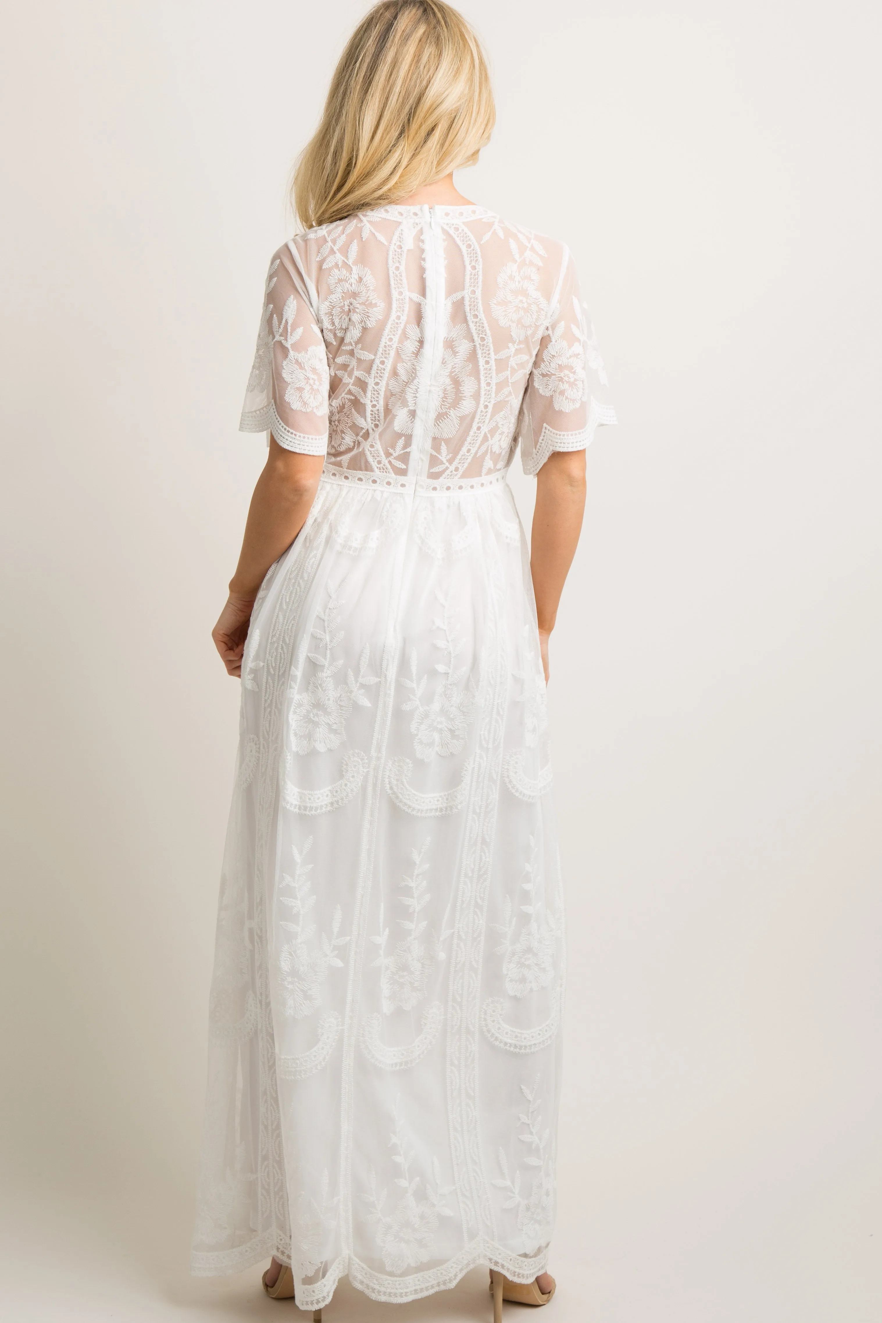 PinkBlush White Lace Mesh Overlay Maxi Dress sold by Pinkblush product image thumbnail 3