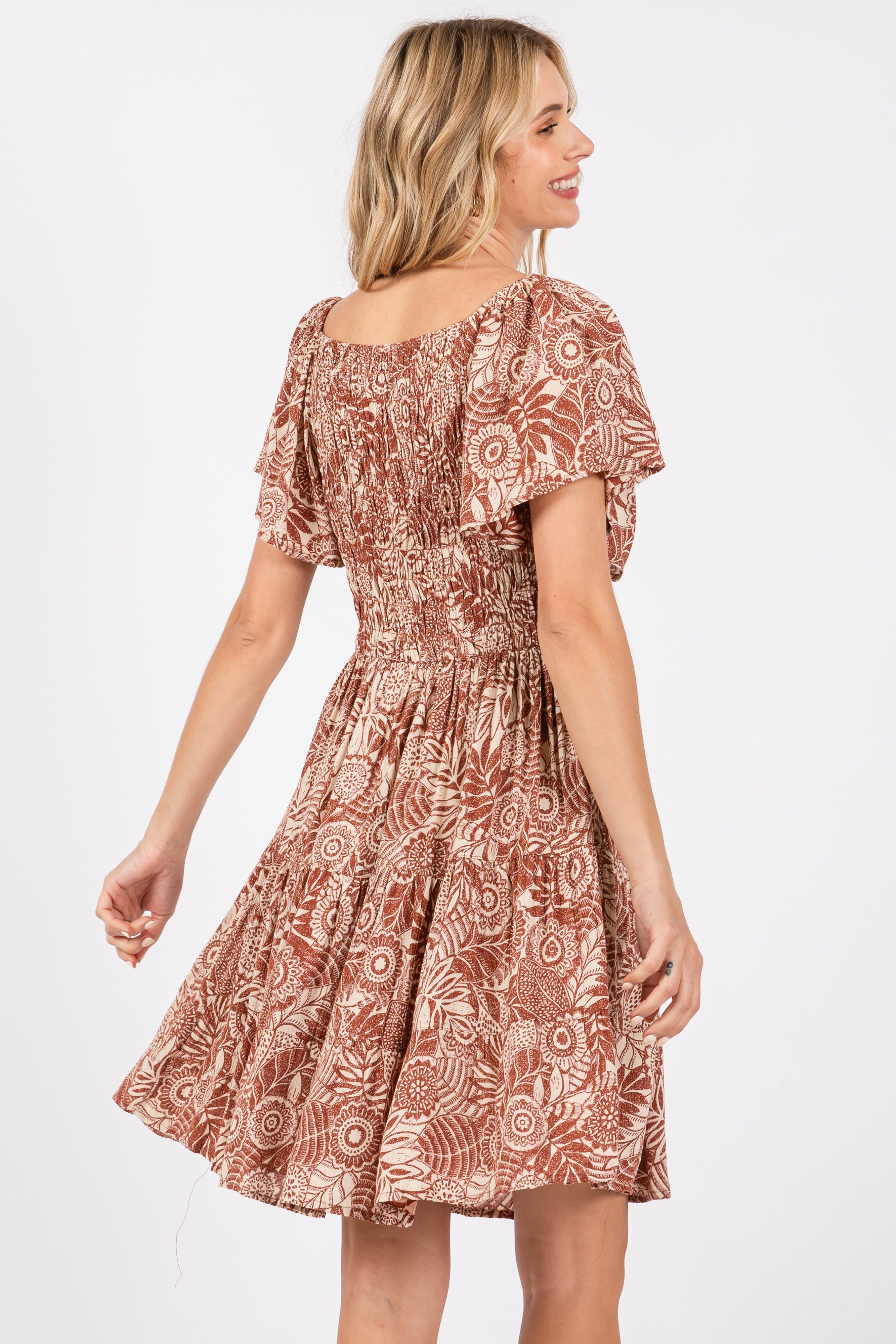 Rust Floral Smocked Dress sold by Pinkblush product image thumbnail 3