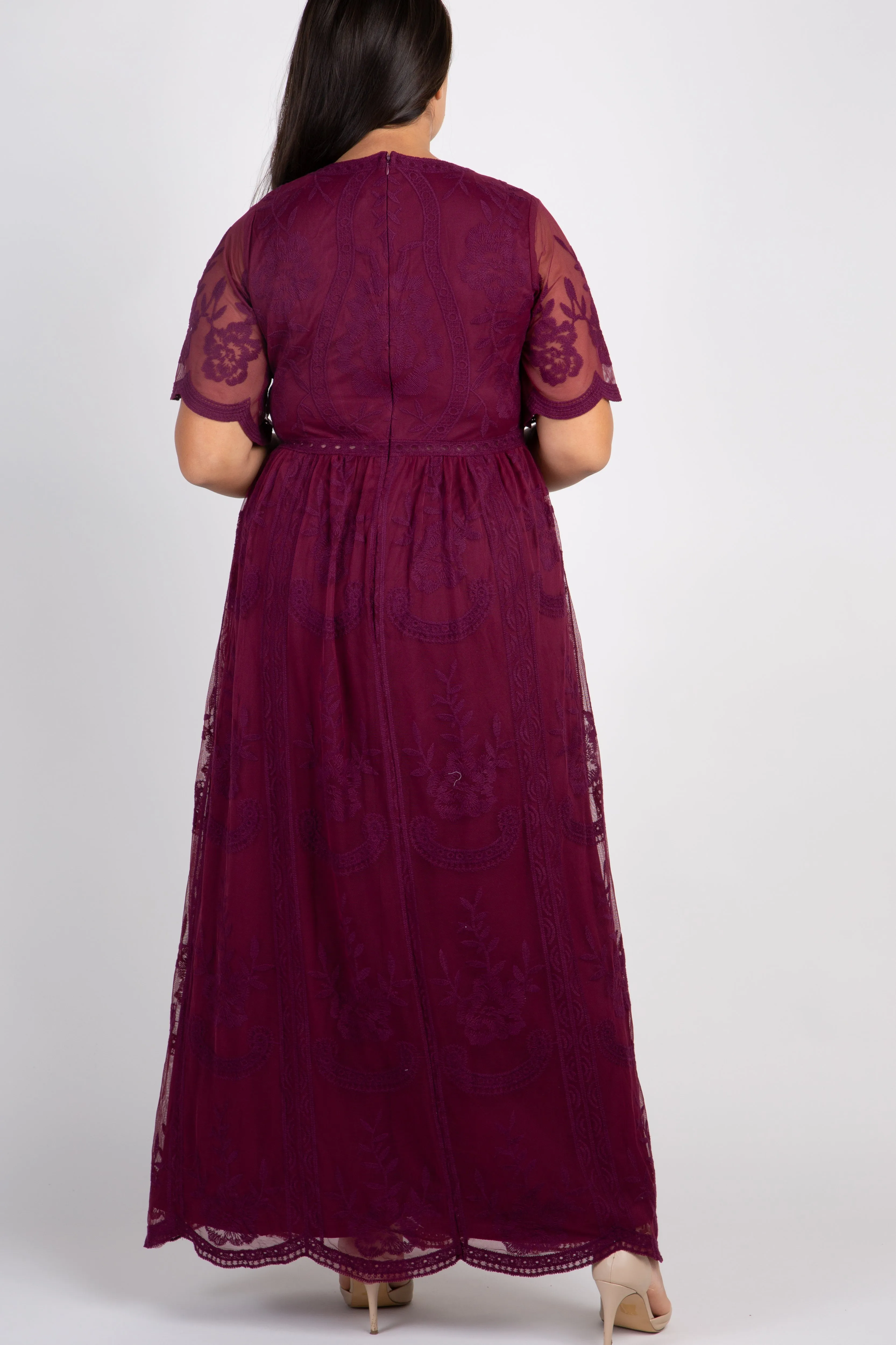 PinkBlush Burgundy Lace Mesh Overlay Plus Maxi Dress sold by Pinkblush product image thumbnail 3