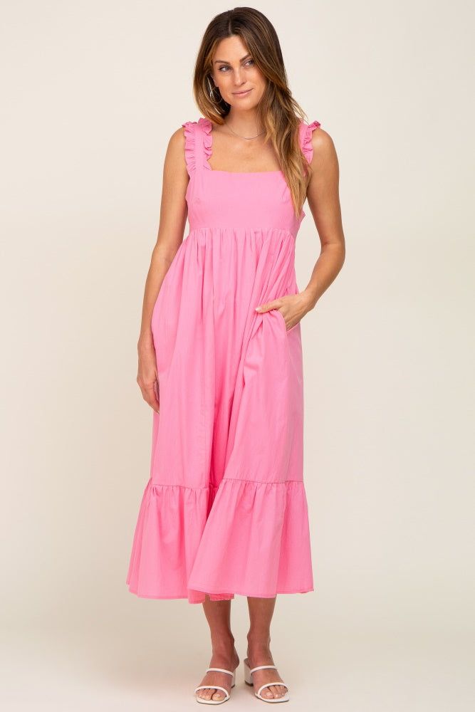 Pink Ruffle Accent Back Tie Maternity Midi Dress sold by Pinkblush product image thumbnail 5