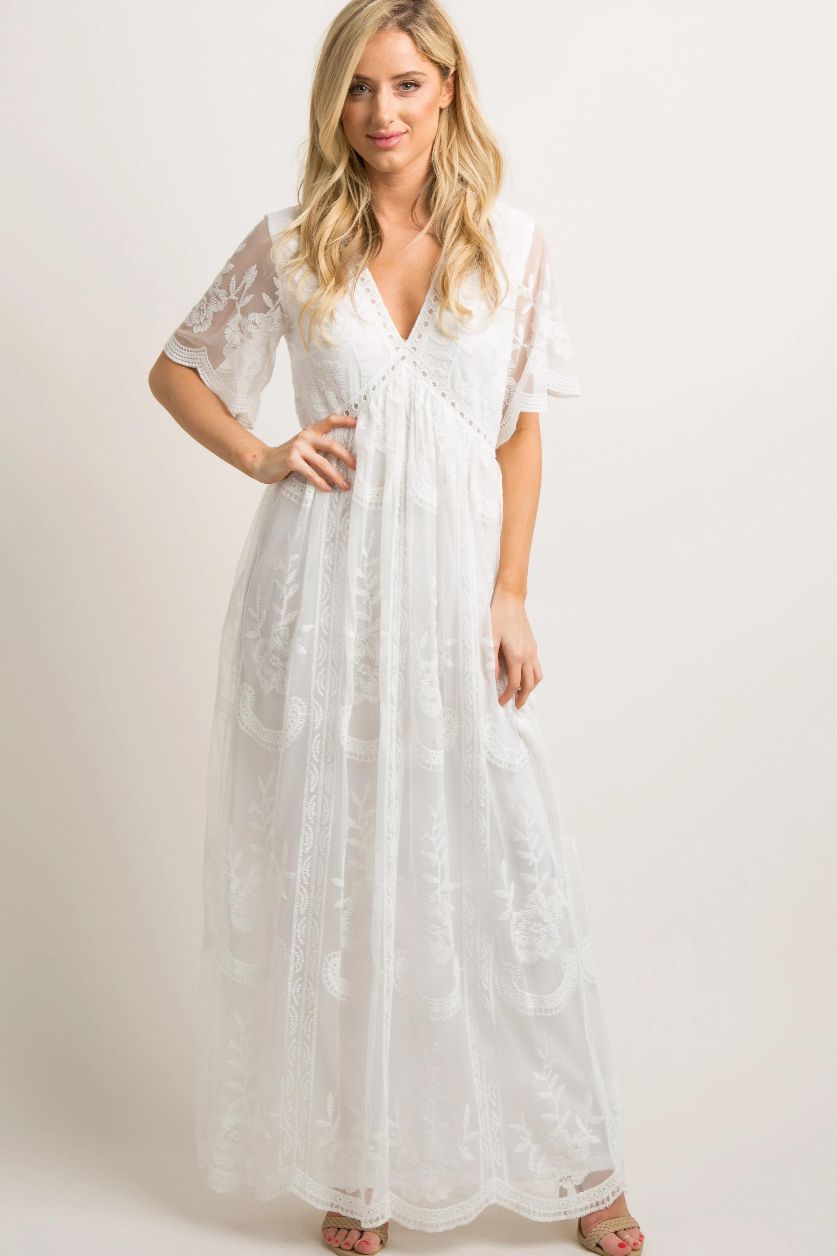 PinkBlush White Lace Mesh Overlay Maxi Dress sold by Pinkblush