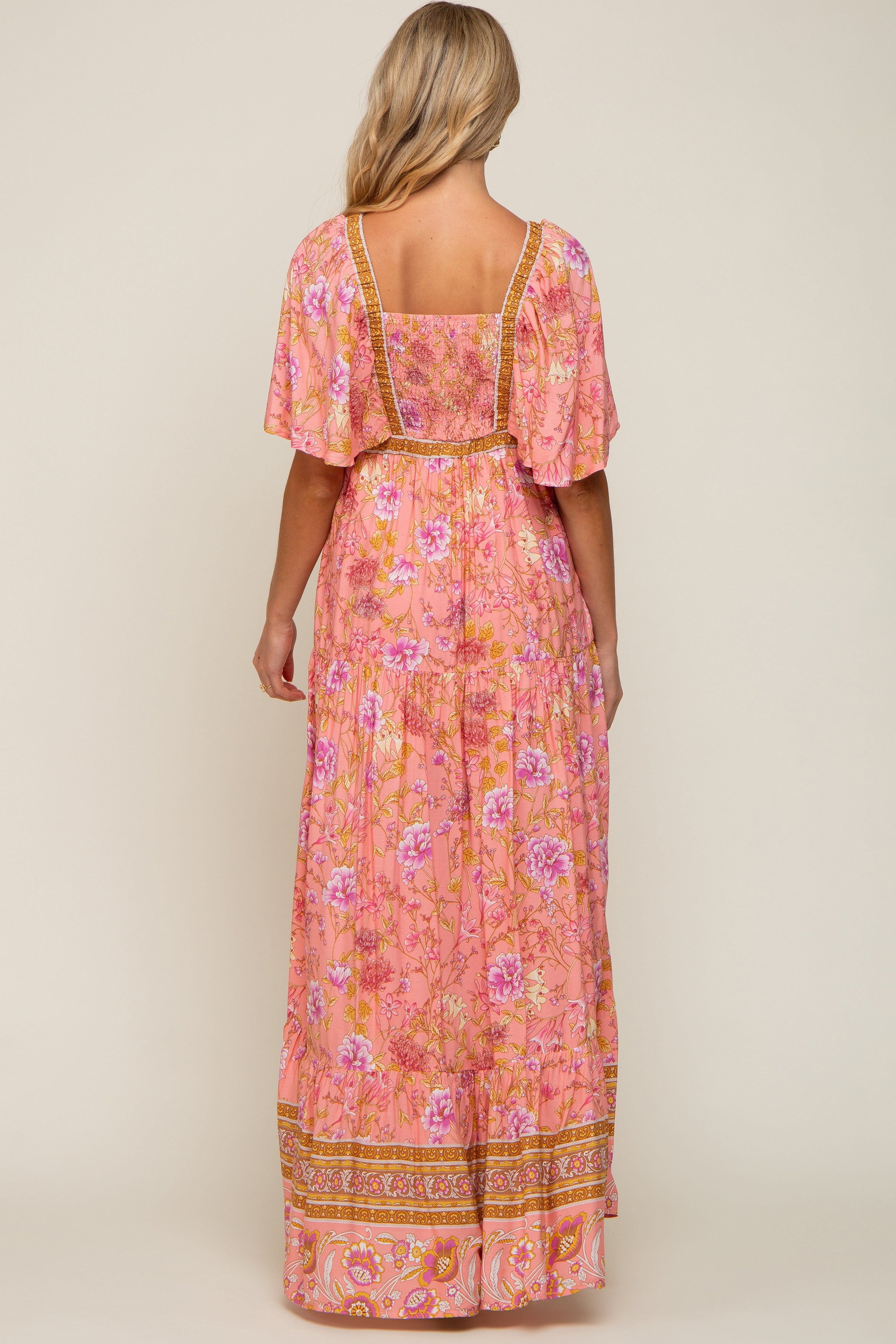 Pink Floral V-Neck Maternity Maxi Dress sold by Pinkblush