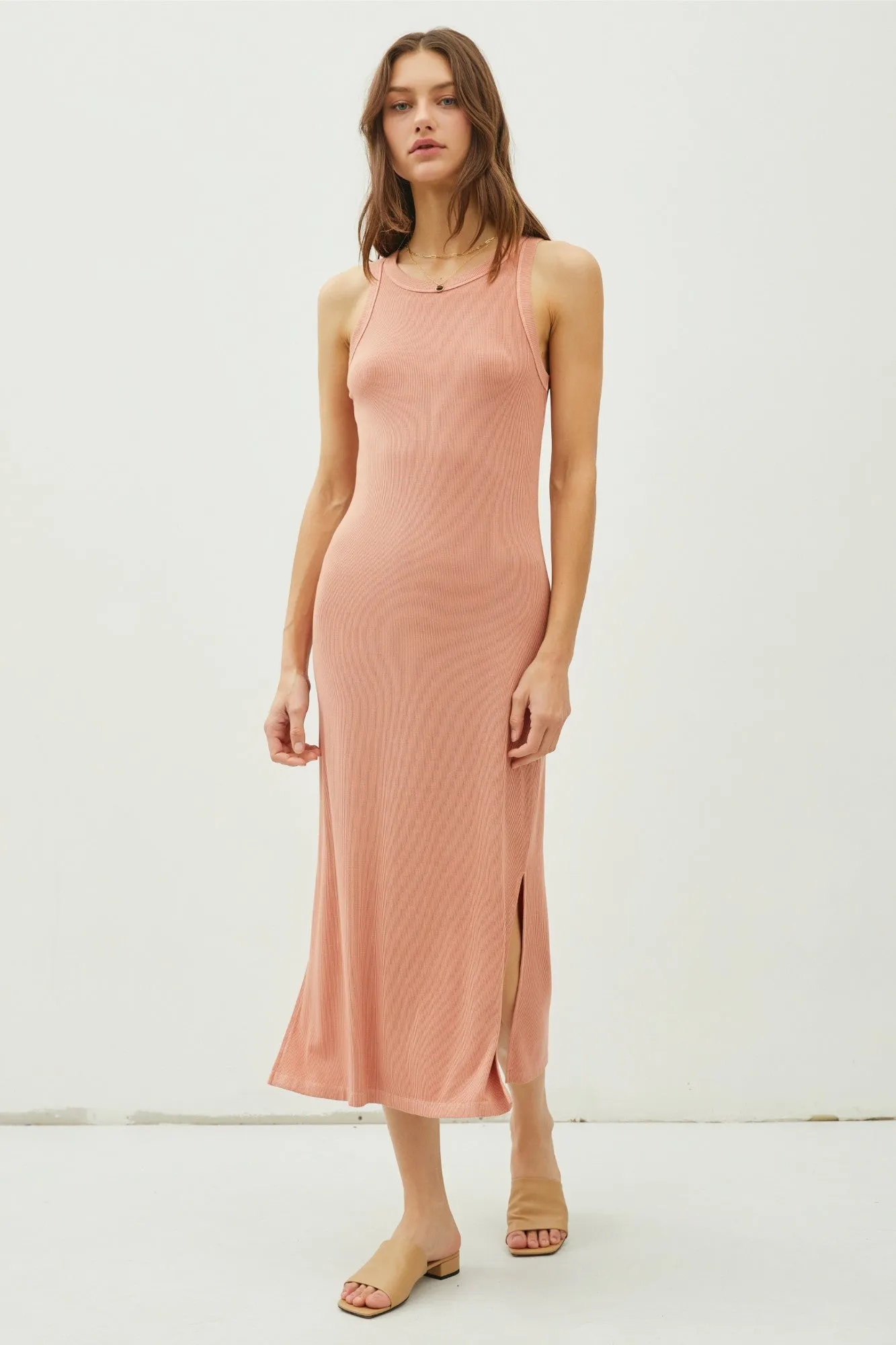 Rust Ribbed Knit Side Slit Sleeveless Maternity Dress sold by Pinkblush product image thumbnail 5