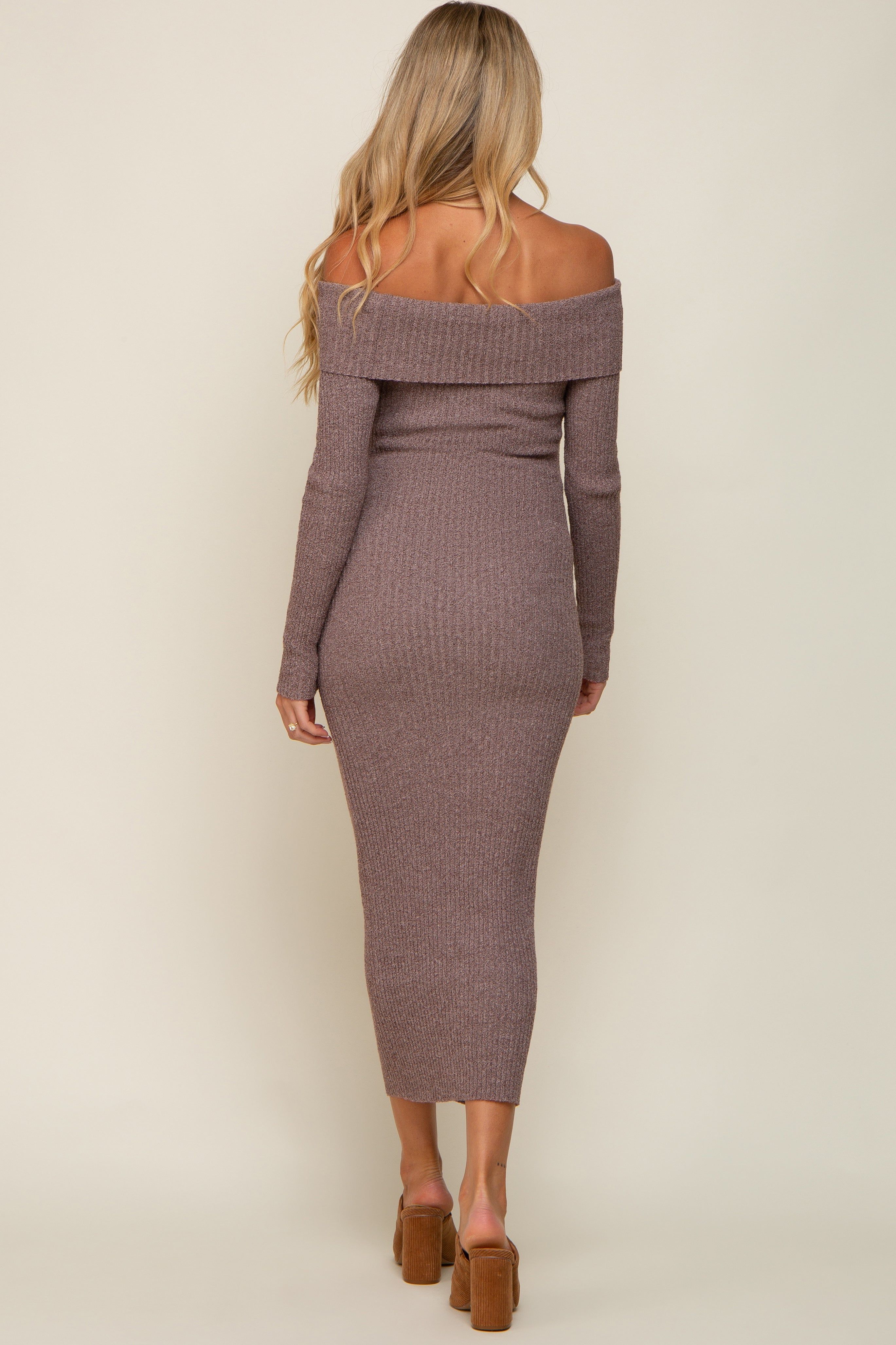 Mocha Off Shoulder Maternity Maxi Sweater Dress sold by Pinkblush product image thumbnail 3