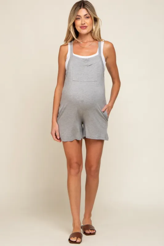Heather Grey Front Pocket Overall Knit Maternity Romper sold by Pinkblush
