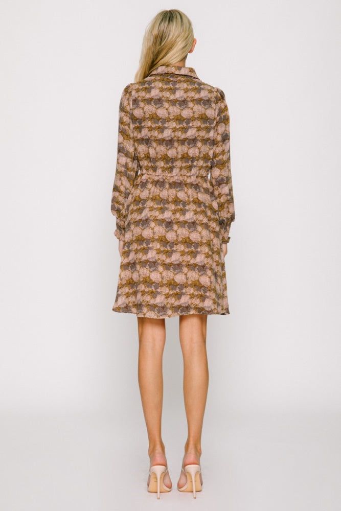 Peach Combo Printed Long Sleeve Mini Dress sold by Pinkblush product image thumbnail 3