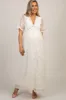 PinkBlush Cream Lace Mesh Overlay Maternity Maxi Dress sold by Pinkblush