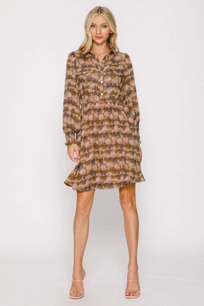 Peach Combo Printed Long Sleeve Mini Dress sold by Pinkblush