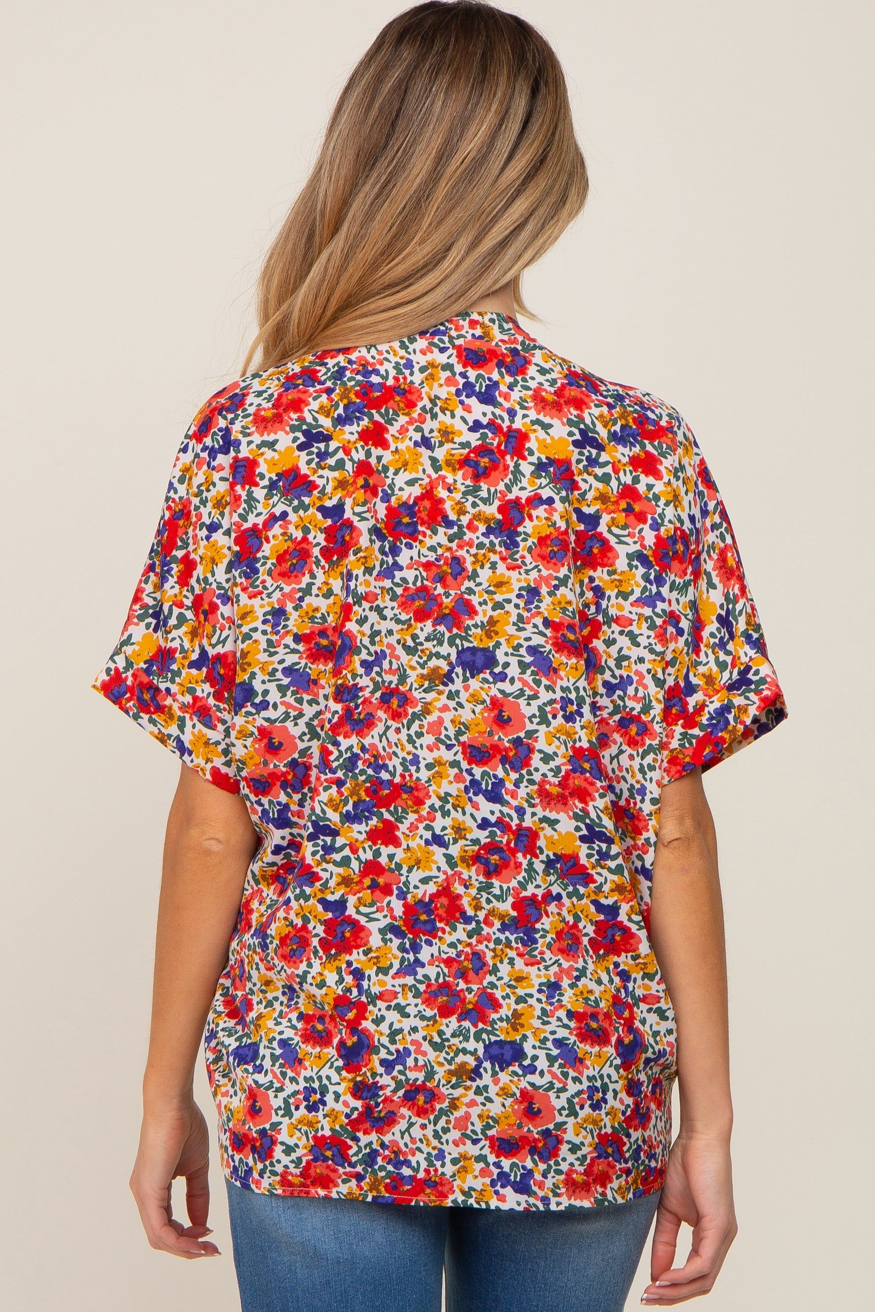 Ivory Floral V-Neck Short Dolman Sleeve Maternity Top sold by Pinkblush product image thumbnail 3