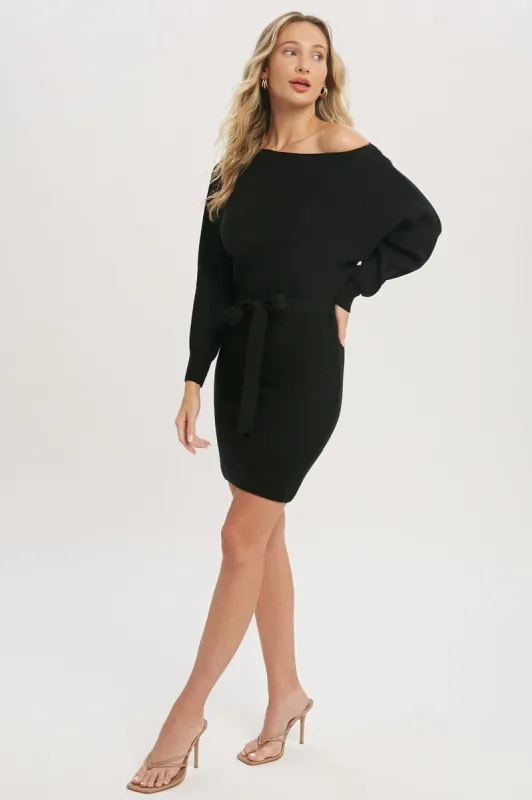 Black Boatneck Sweater Dress sold by Pinkblush