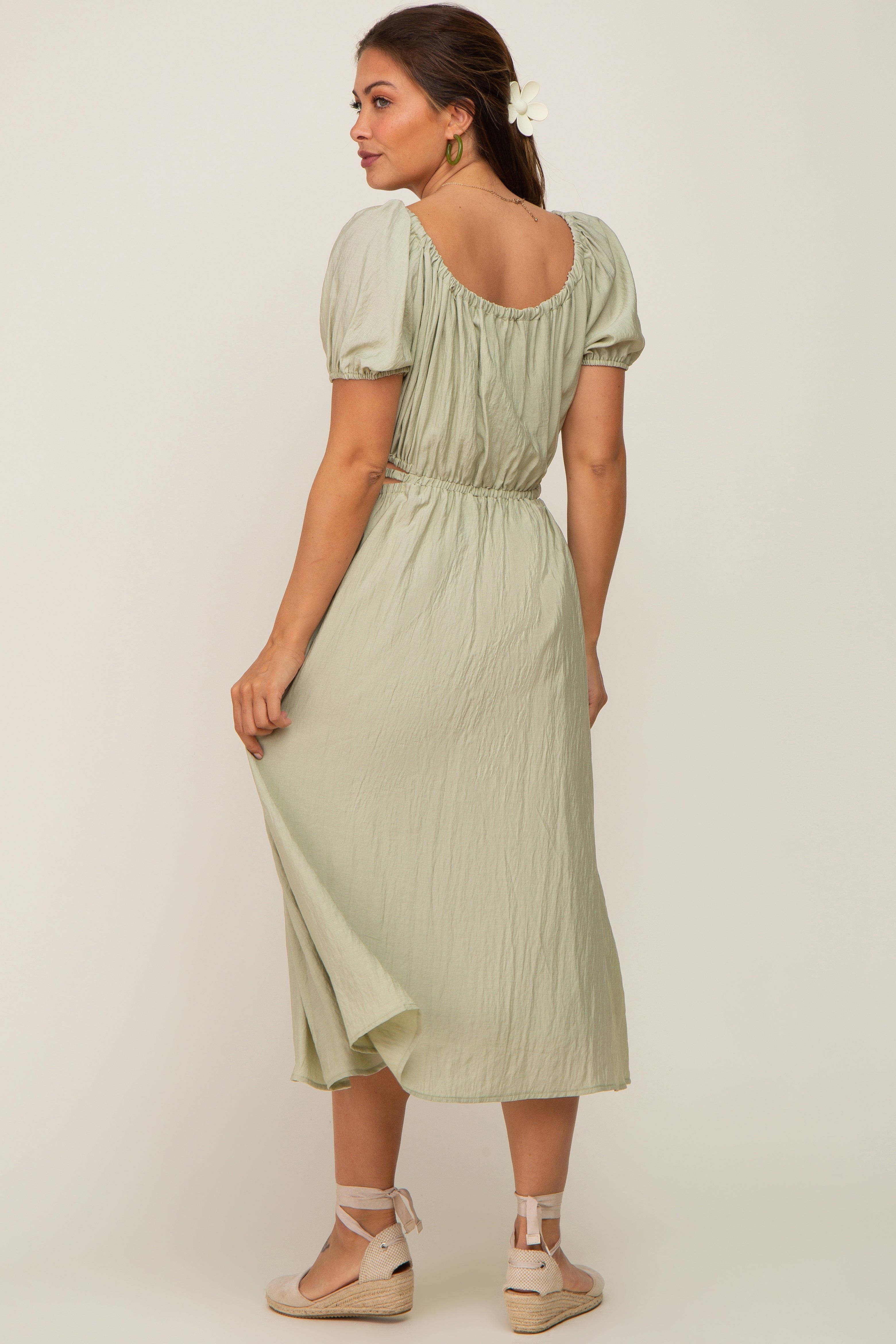 Sage Cutout Puff Sleeve Maternity Midi Dress sold by Pinkblush product image thumbnail 3