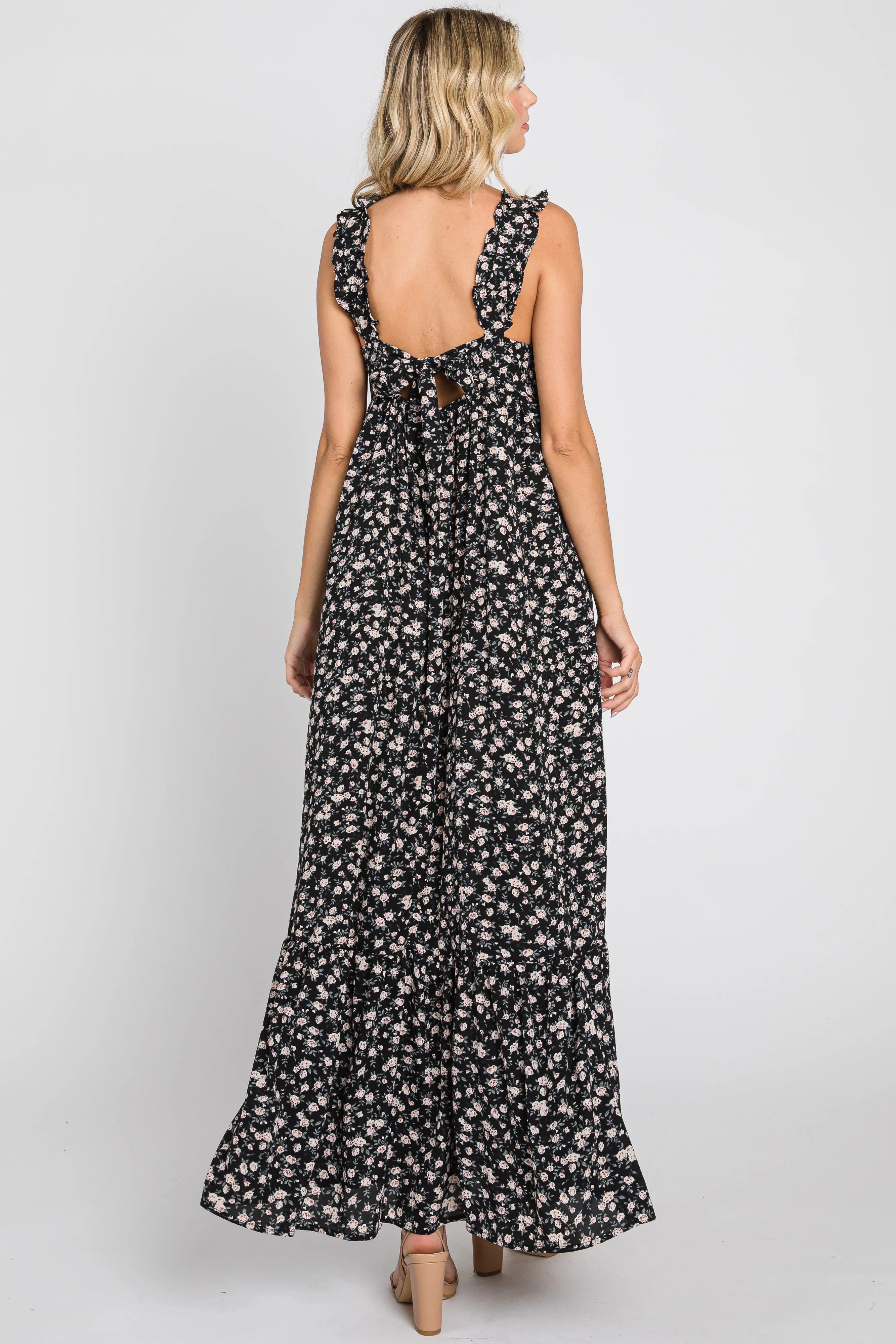 Black Floral Ruffle Trim Maxi Dress sold by Pinkblush product image thumbnail 3