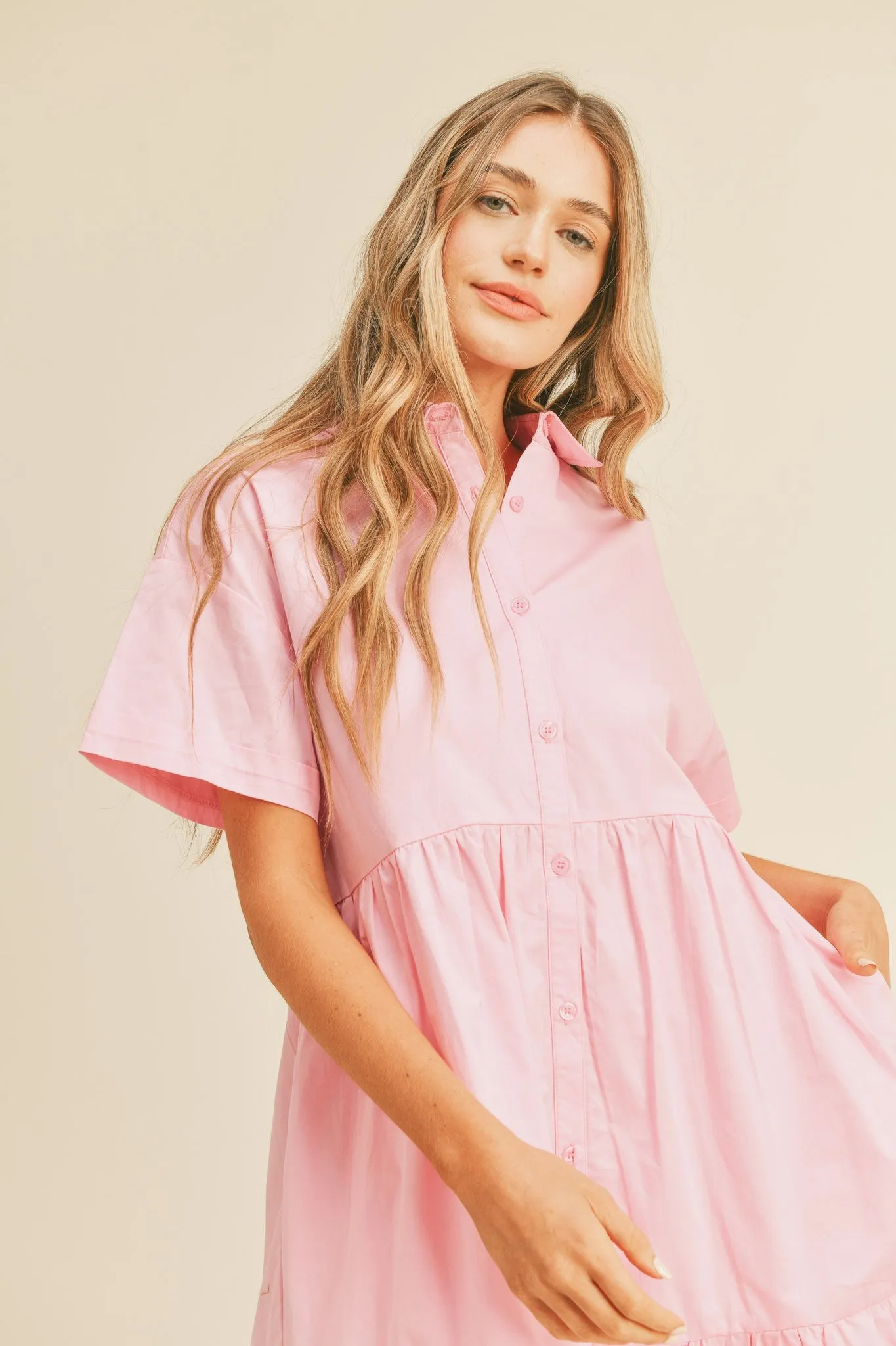 Light Pink Tiered Button Down Midi Dress sold by Pinkblush product image thumbnail 2