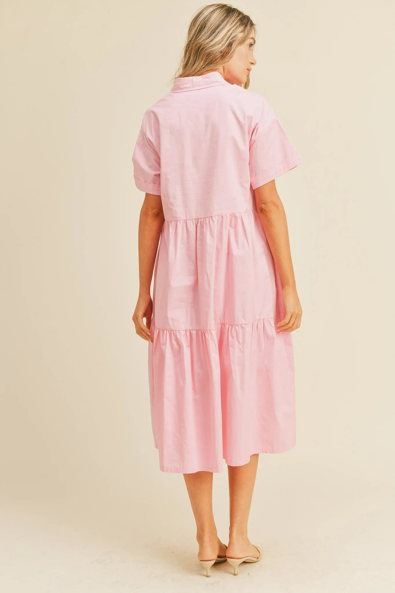 Light Pink Tiered Button Down Midi Dress sold by Pinkblush product image thumbnail 3