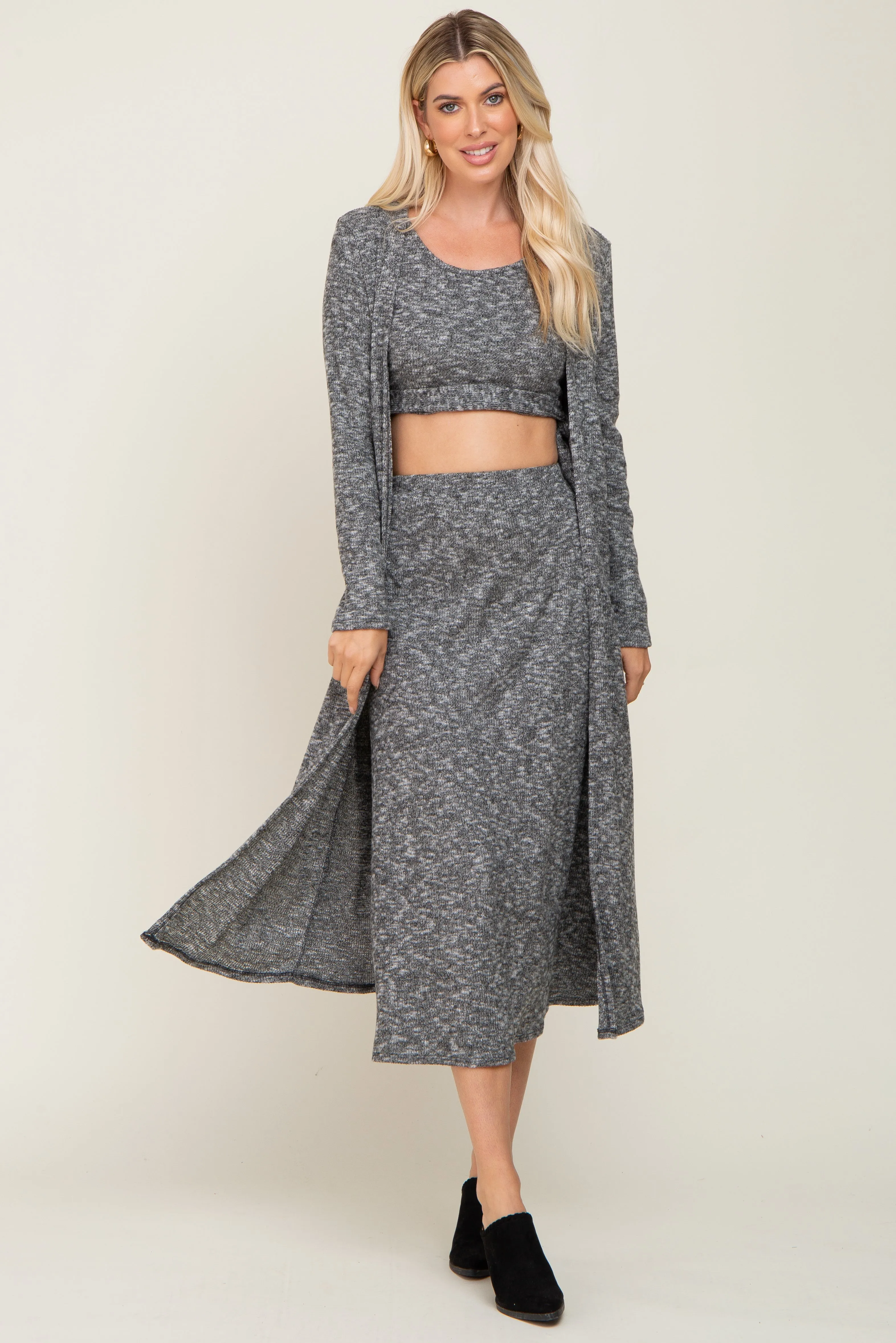 Charcoal 3-Piece Skirt and Cardigan Set sold by Pinkblush product image thumbnail 4