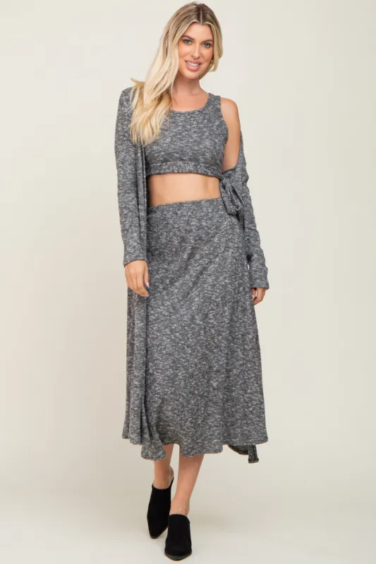 Charcoal 3-Piece Skirt and Cardigan Set sold by Pinkblush