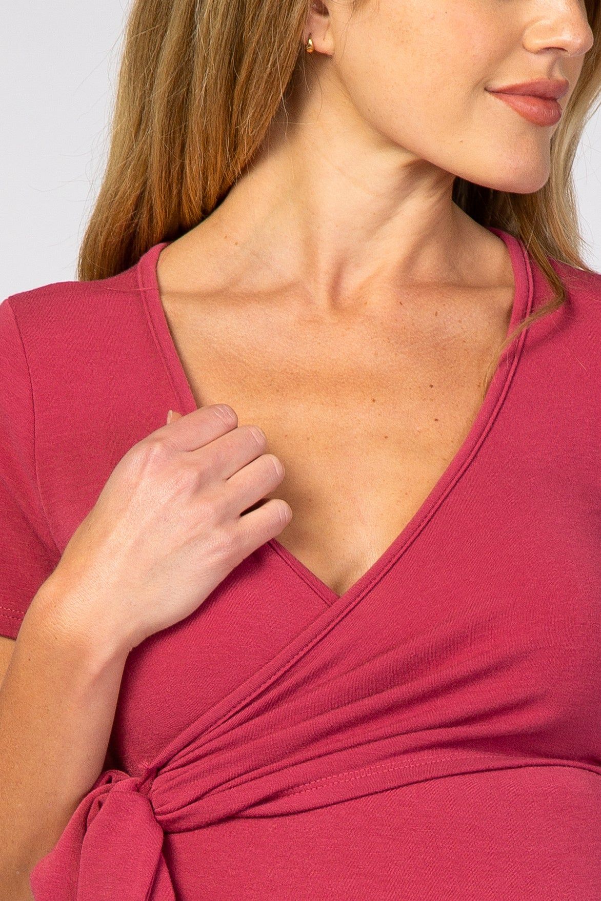 Red Knit Wrap Fitted Maternity/Nursing Dress sold by Pinkblush product image thumbnail 4