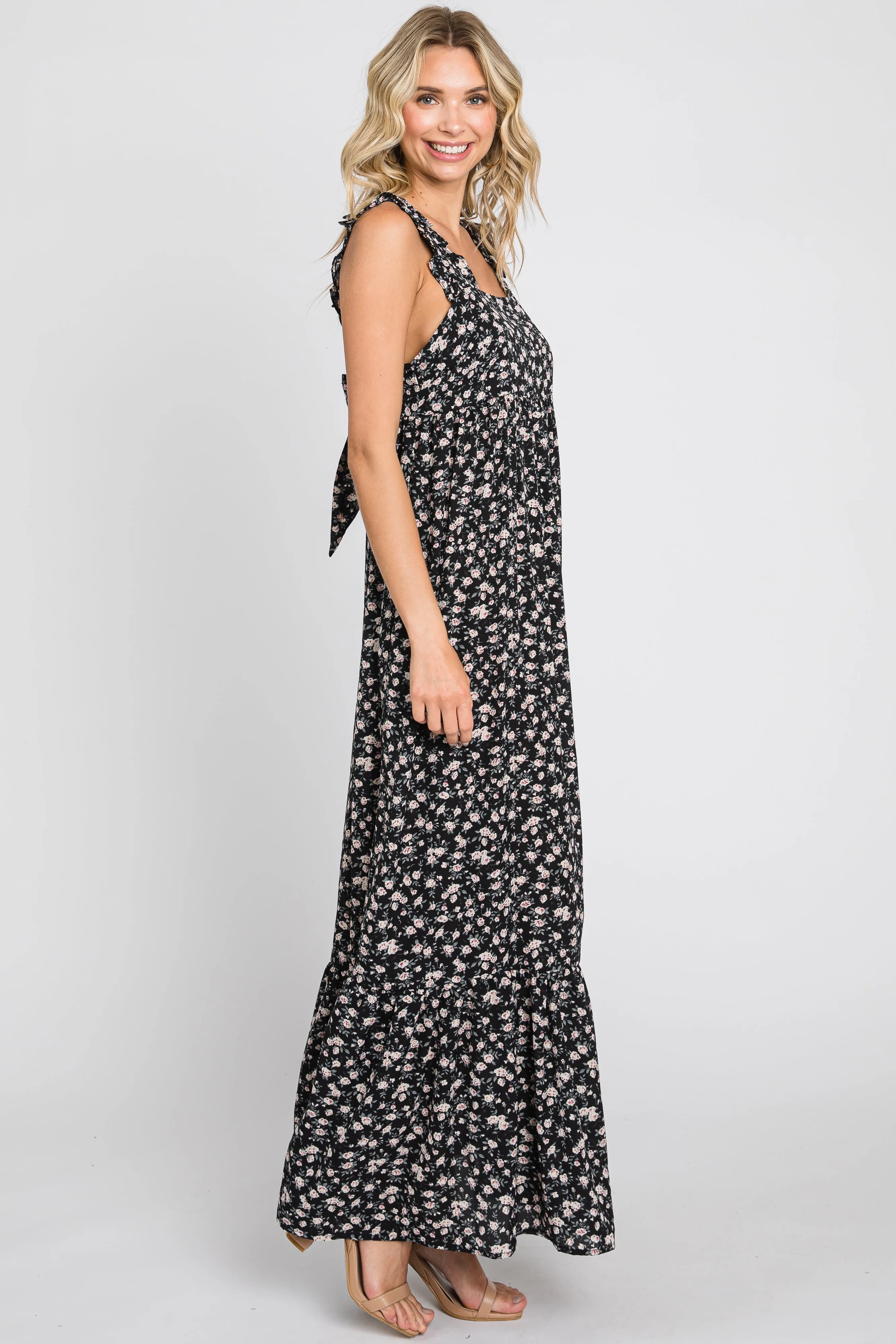 Black Floral Ruffle Trim Maxi Dress sold by Pinkblush product image thumbnail 2