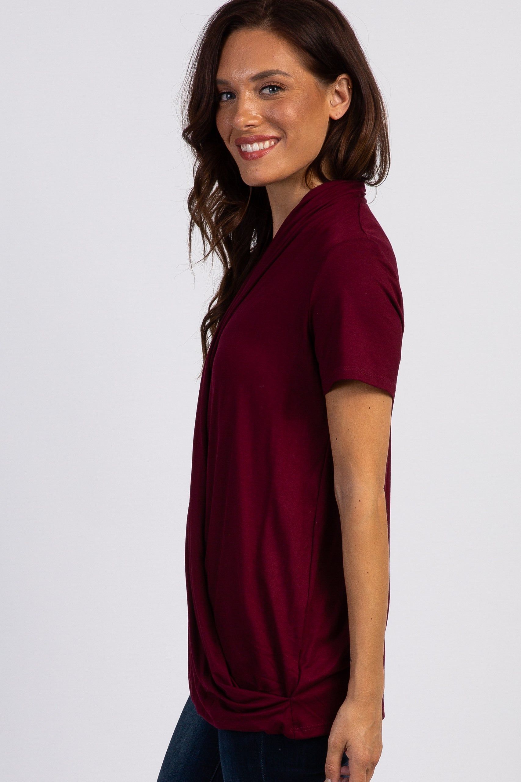 PinkBlush Burgundy Pleated Wrap Accent Nursing Top sold by Pinkblush product image thumbnail 2