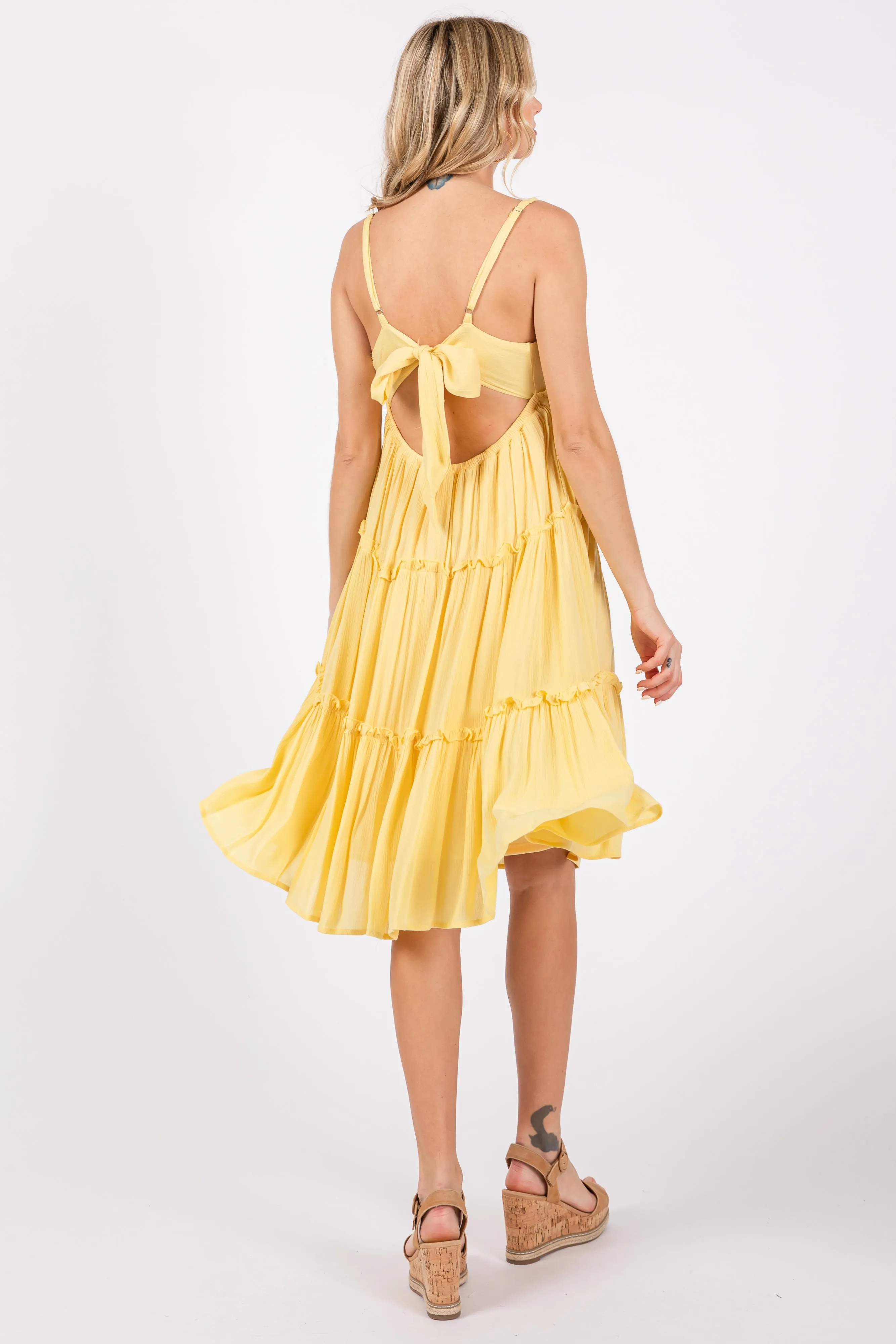 Yellow Ruffle Tiered Cutout Back Tie Dress sold by Pinkblush product image thumbnail 3