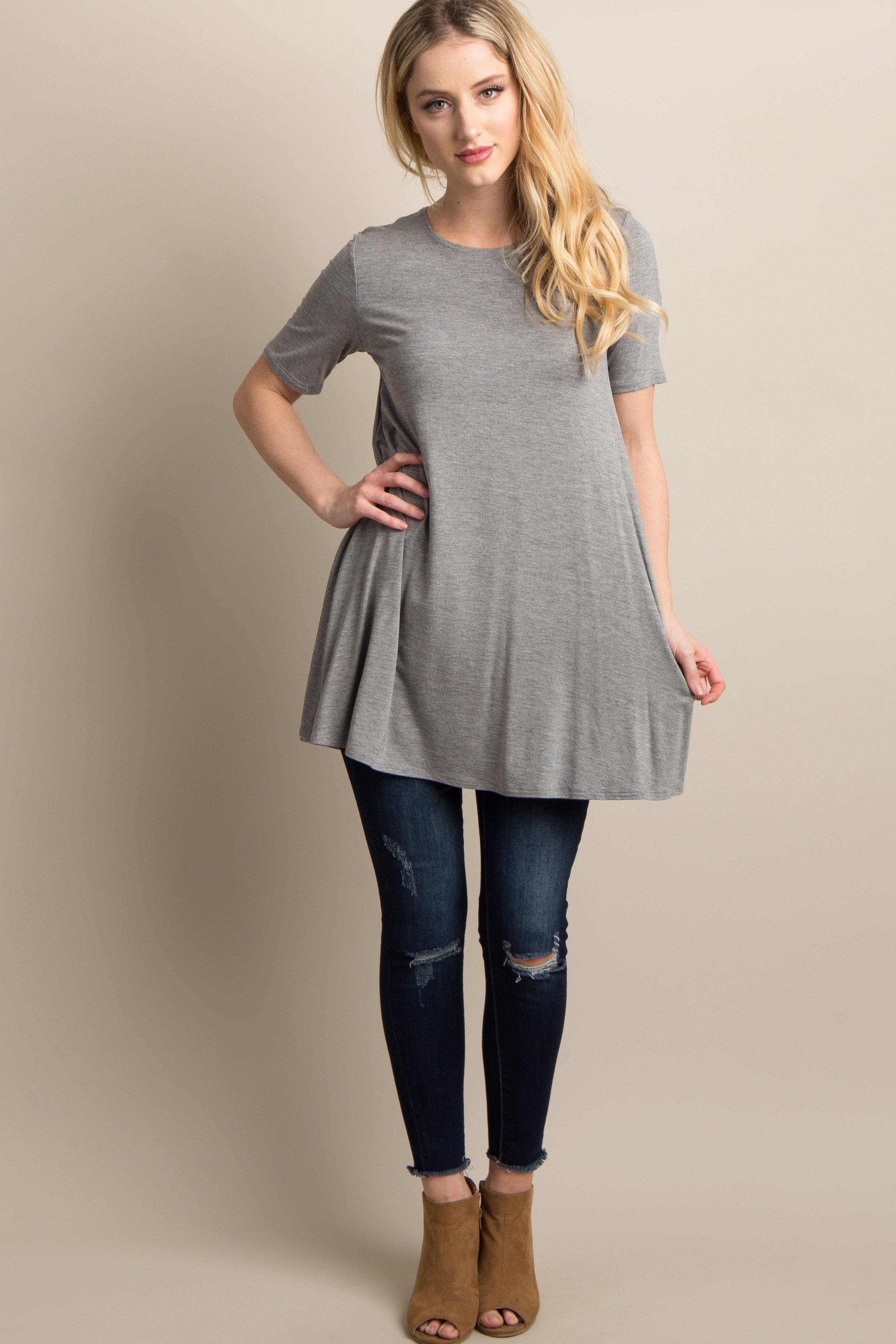 Heather Grey Basic Short Sleeve Top sold by Pinkblush product image thumbnail 4