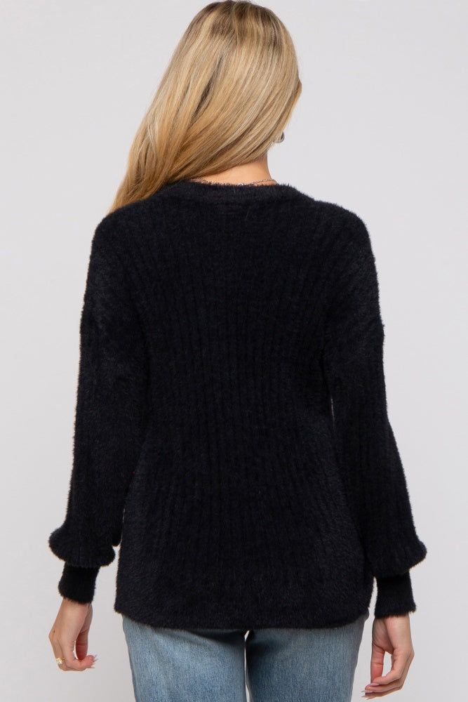 Black Fuzzy Ribbed Knit Maternity Sweater sold by Pinkblush product image thumbnail 3