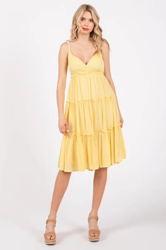 Yellow Ruffle Tiered Cutout Back Tie Dress sold by Pinkblush