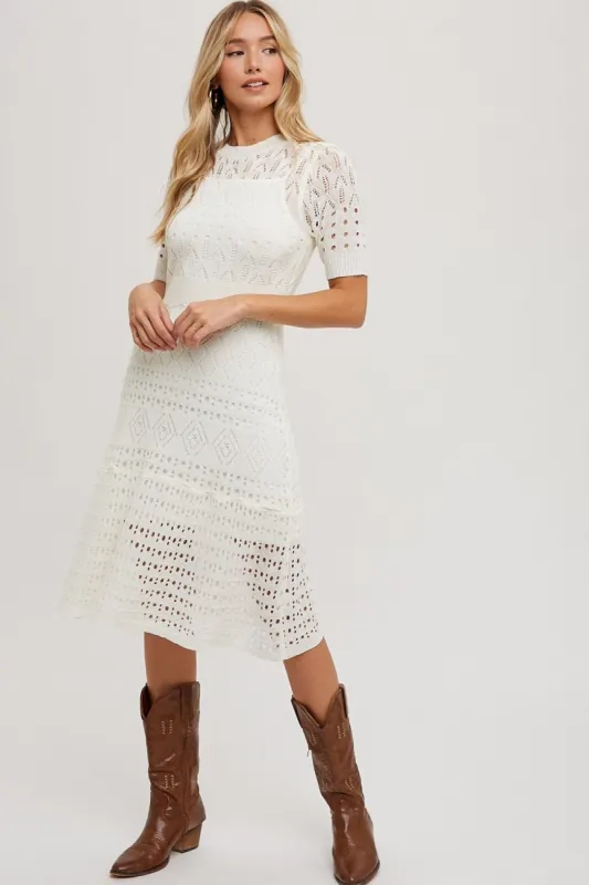 Ivory Open Knit Crochet Midi Dress sold by Pinkblush