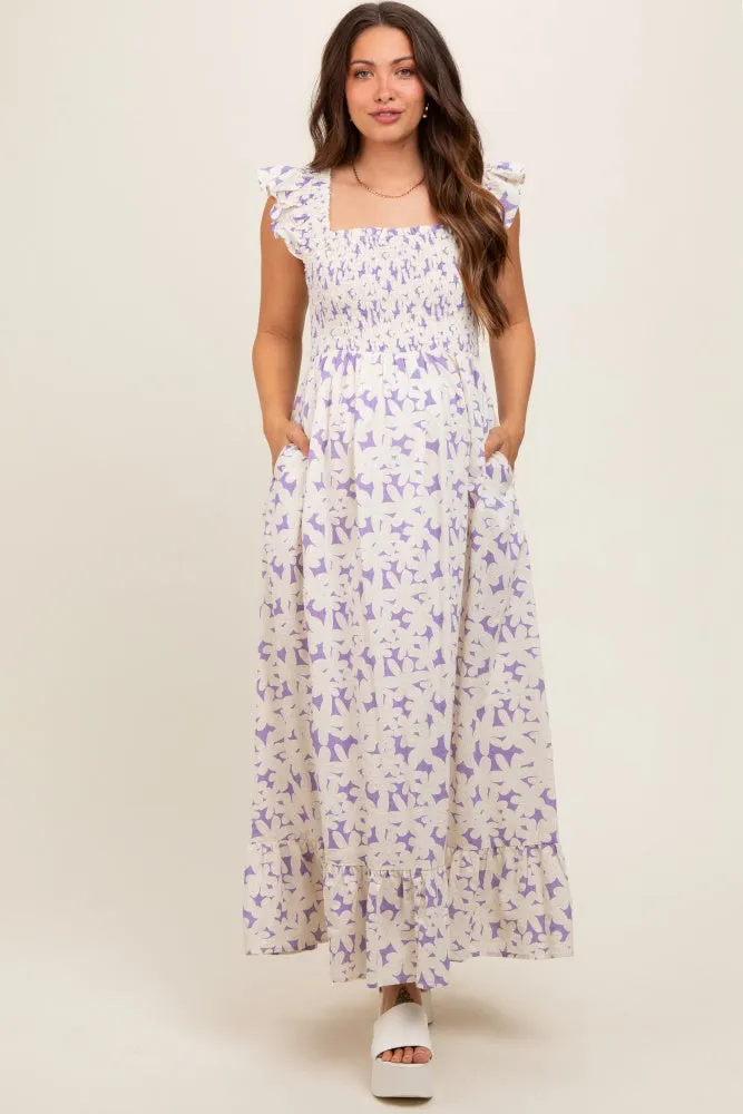 Lavender Floral Print Smocked Ruffle Sleeve Maternity Maxi Dress sold by Pinkblush product image thumbnail 2
